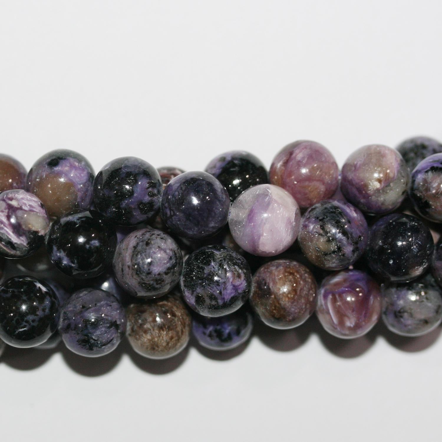 Cuentas redondas lisas de Santa Charoita de 40 cm, 9-9,5 mm, hilo de 40 cm, piedra preciosa natural