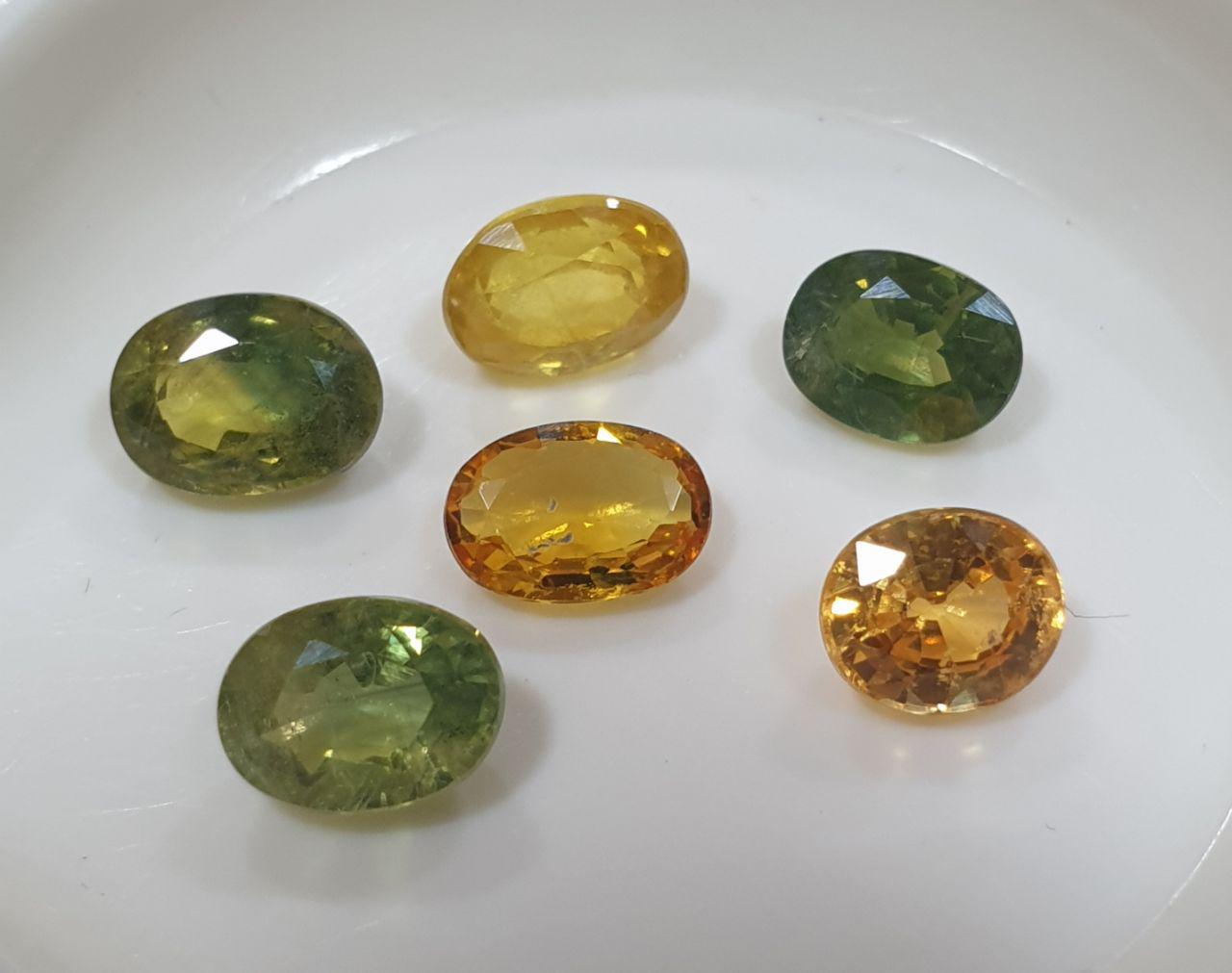 Lote de 6 zafiros verdes y amarillos facetados ovalados de 6-5 x 4,5 mm (aprox.) - 6 piezas - Gemas al por mayor - Piedras naturales para joyería