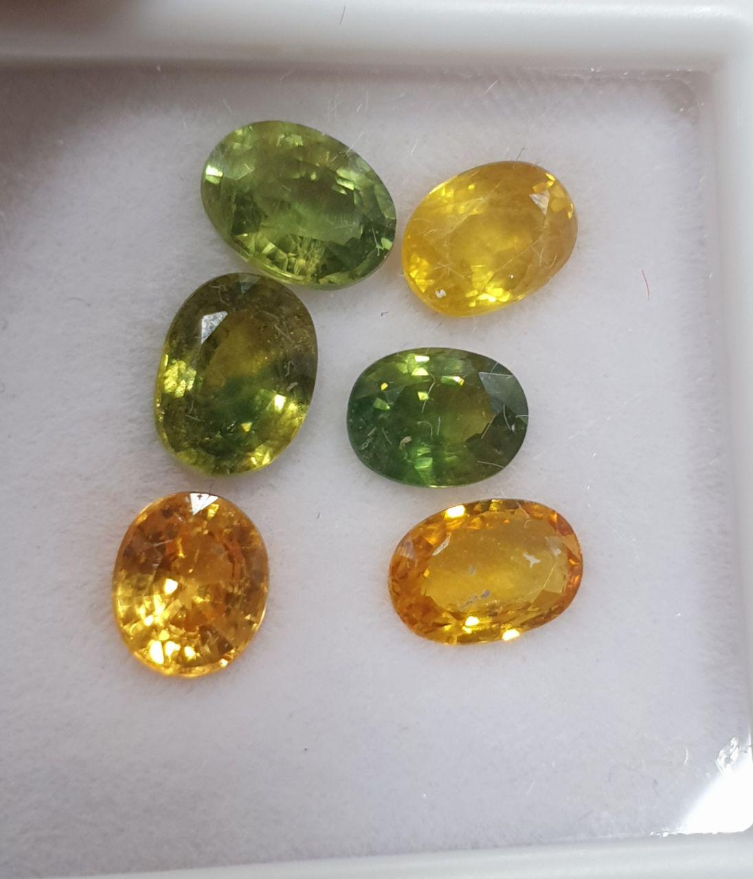 Lote de 6 zafiros verdes y amarillos facetados ovalados de 6-5 x 4,5 mm (aprox.) - 6 piezas - Gemas al por mayor - Piedras naturales para joyería