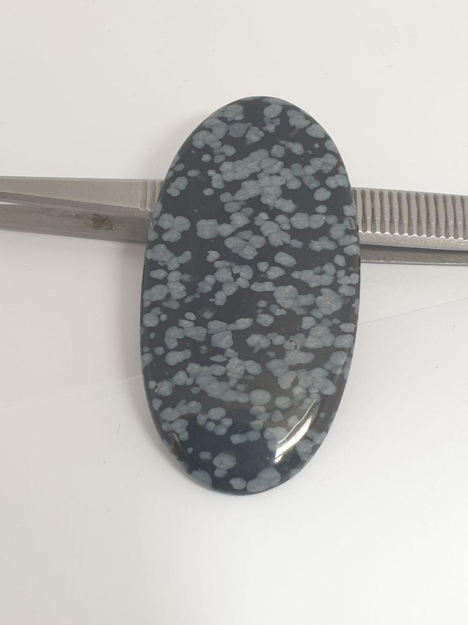 AAA Snowflake Obsidian Big Cabochon, 55.27x29.77x3.3mm Oval Cabochon. Natural Stone.