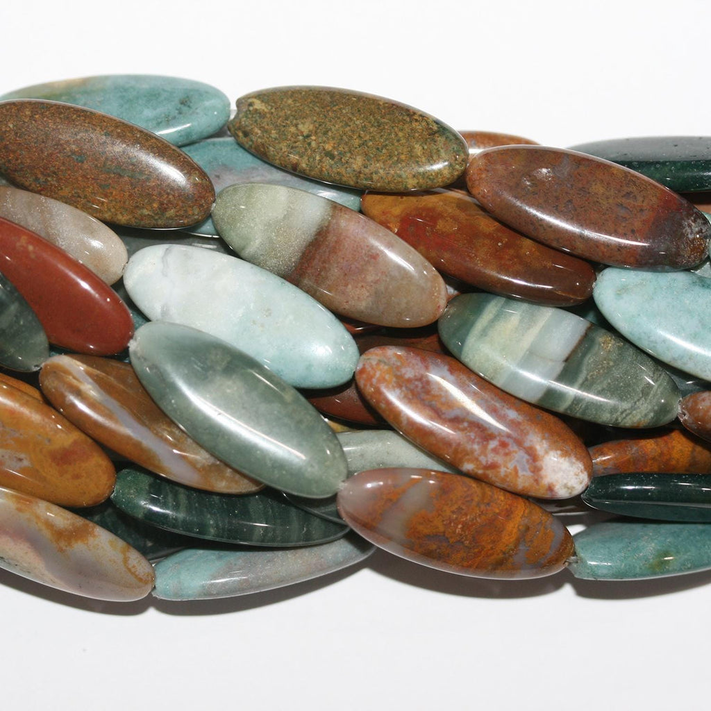 Perles ovales lisses en jaspe océanique de 15 pouces, 30 x 12 mm. - Fil de 39 cm.