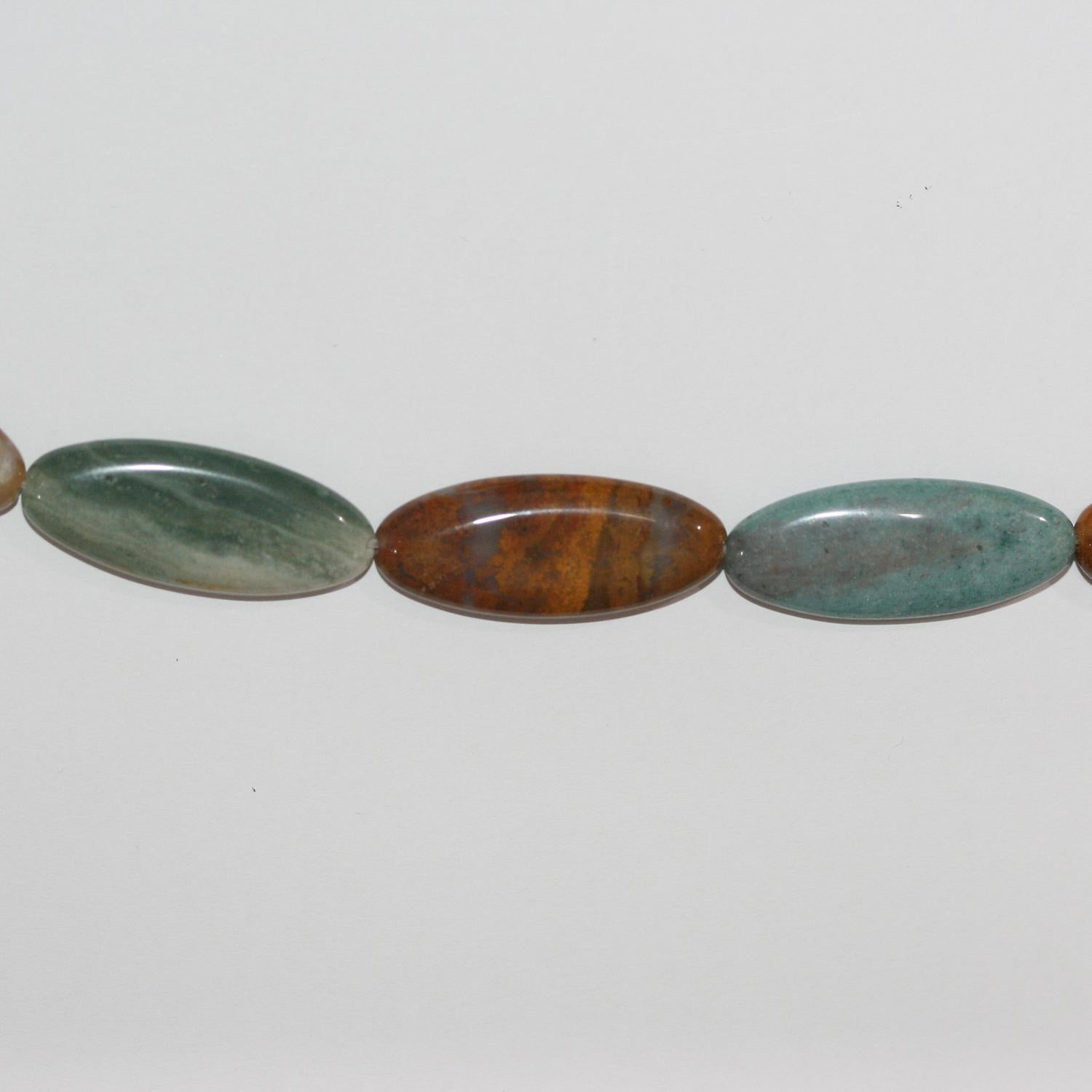 Perles ovales lisses en jaspe océanique de 15 pouces, 30 x 12 mm. - Fil de 39 cm.