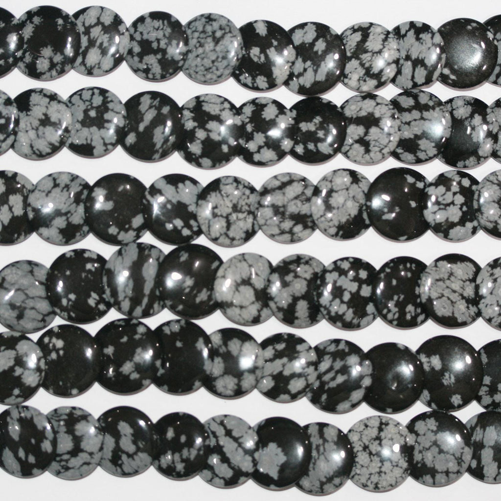 15" St Snowy Obsidienne Smooth Coin Beads 20mm.-String 39cm.