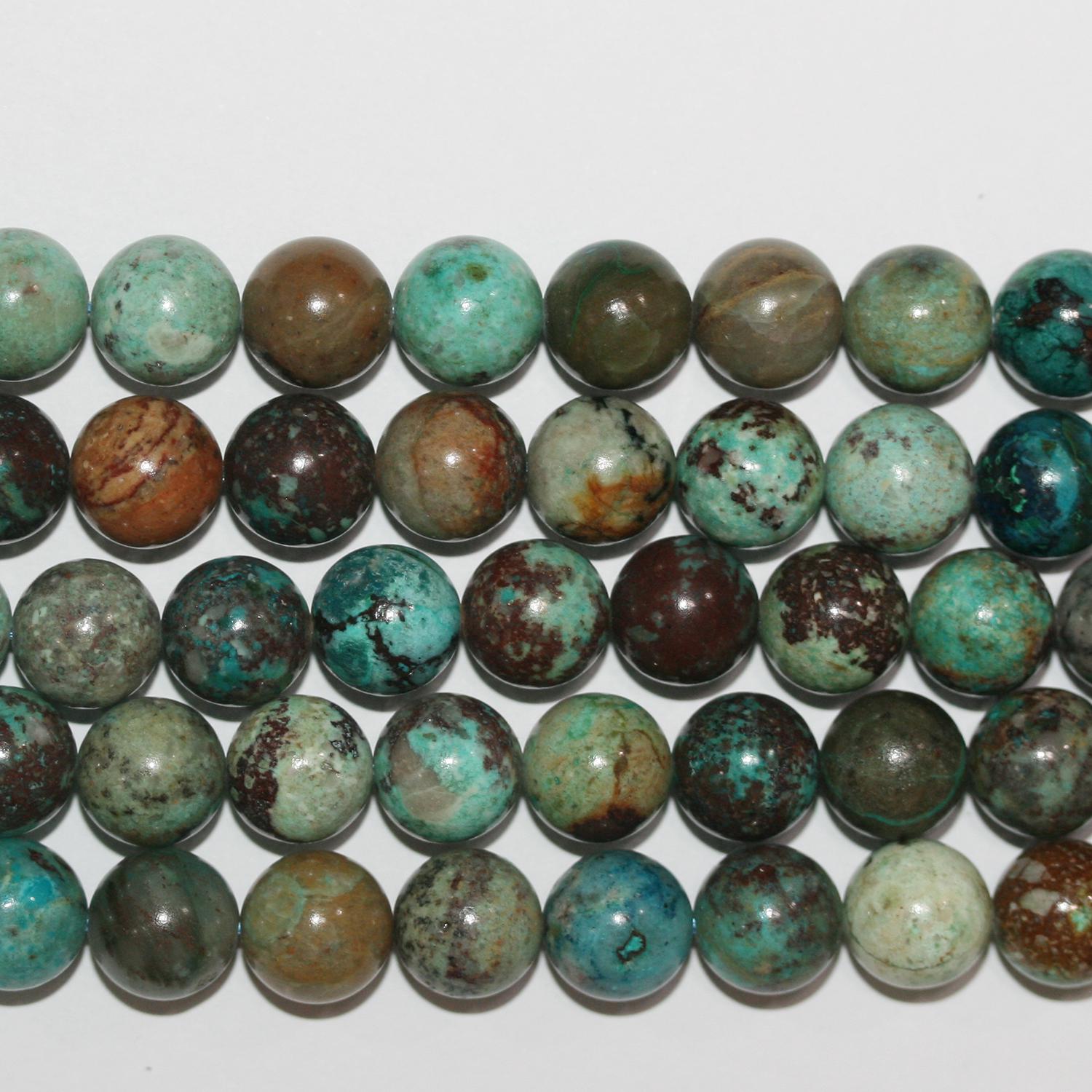 16" Cuentas Redondas Lisas de Santa Crisocola 10mm.- Hilo 40cm.