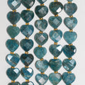 14" St Blue Apatite Faceted Heart Beads 11-12mm.-Strand 38cm