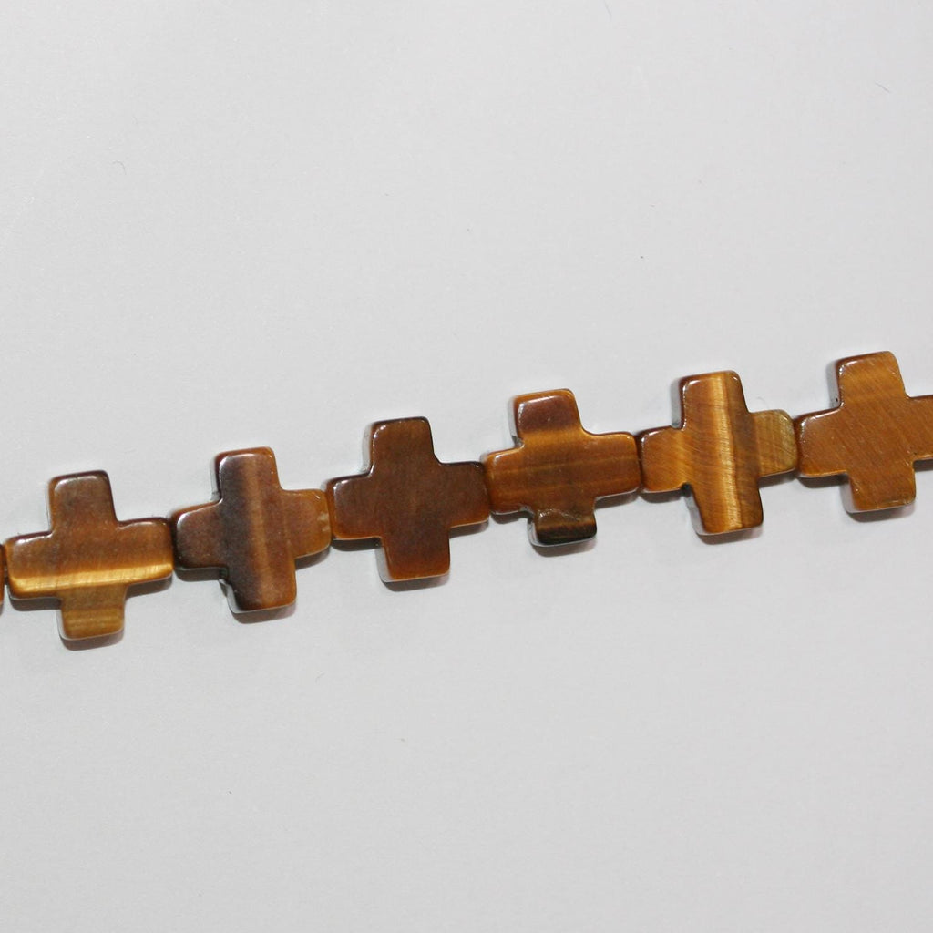 15" St Tiger Eye Smooth Cross Beads 10mm.-String 39cm.