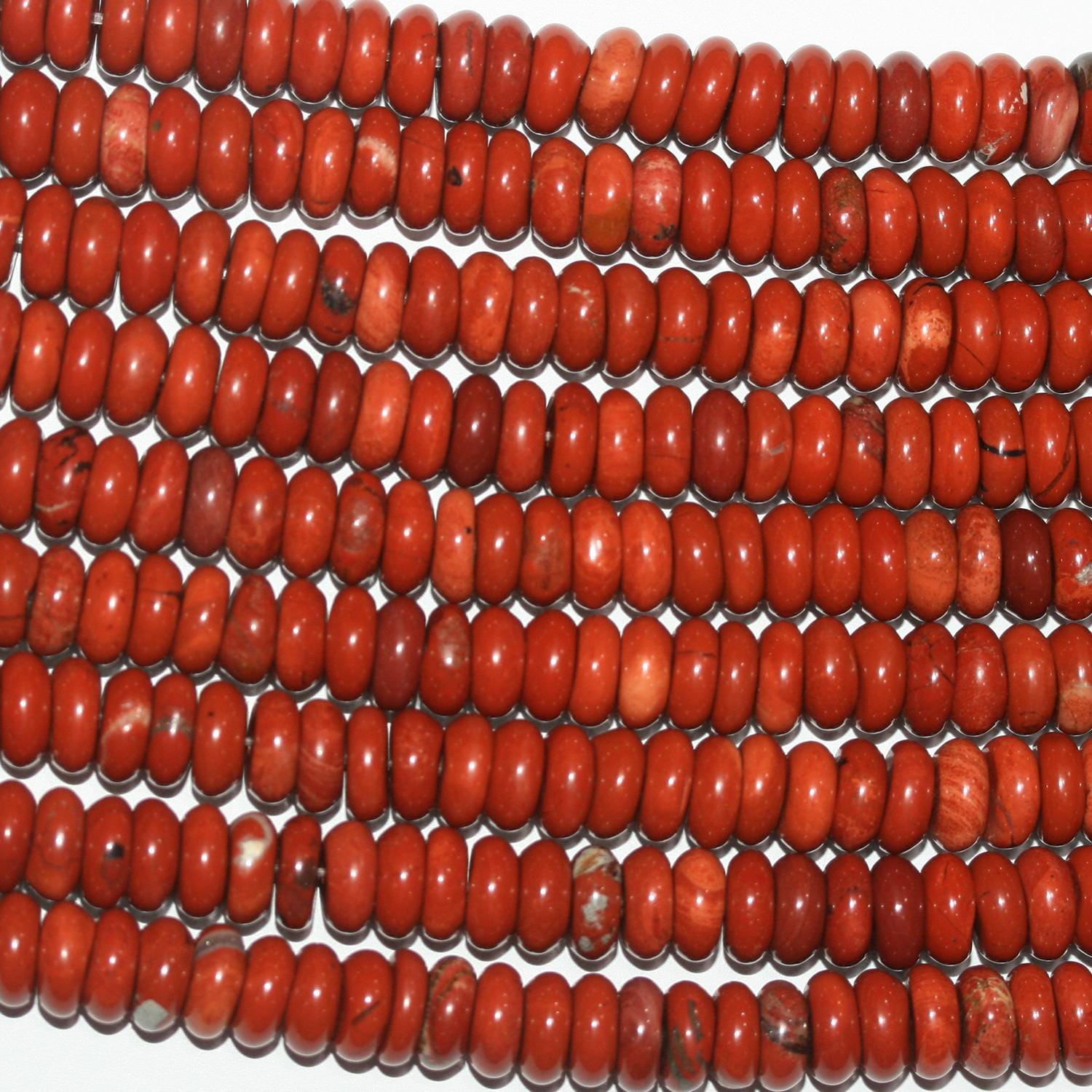 Perles rondelles lisses en jaspe rouge St 15" 8x3mm.- Brin 39cm.