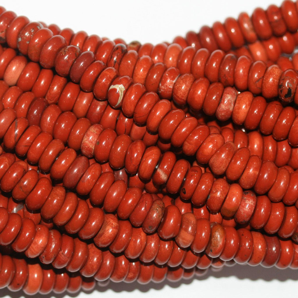 Perles rondelles lisses en jaspe rouge St 15" 8x3mm.- Brin 39cm.