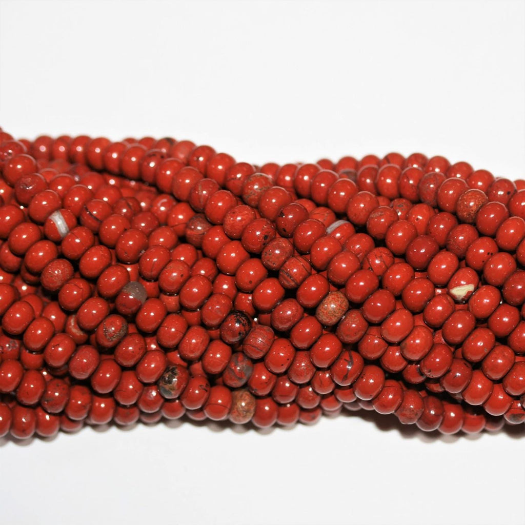 Perles rondelles lisses en jaspe rouge St 15" 6x4mm.- Brin 39cm.