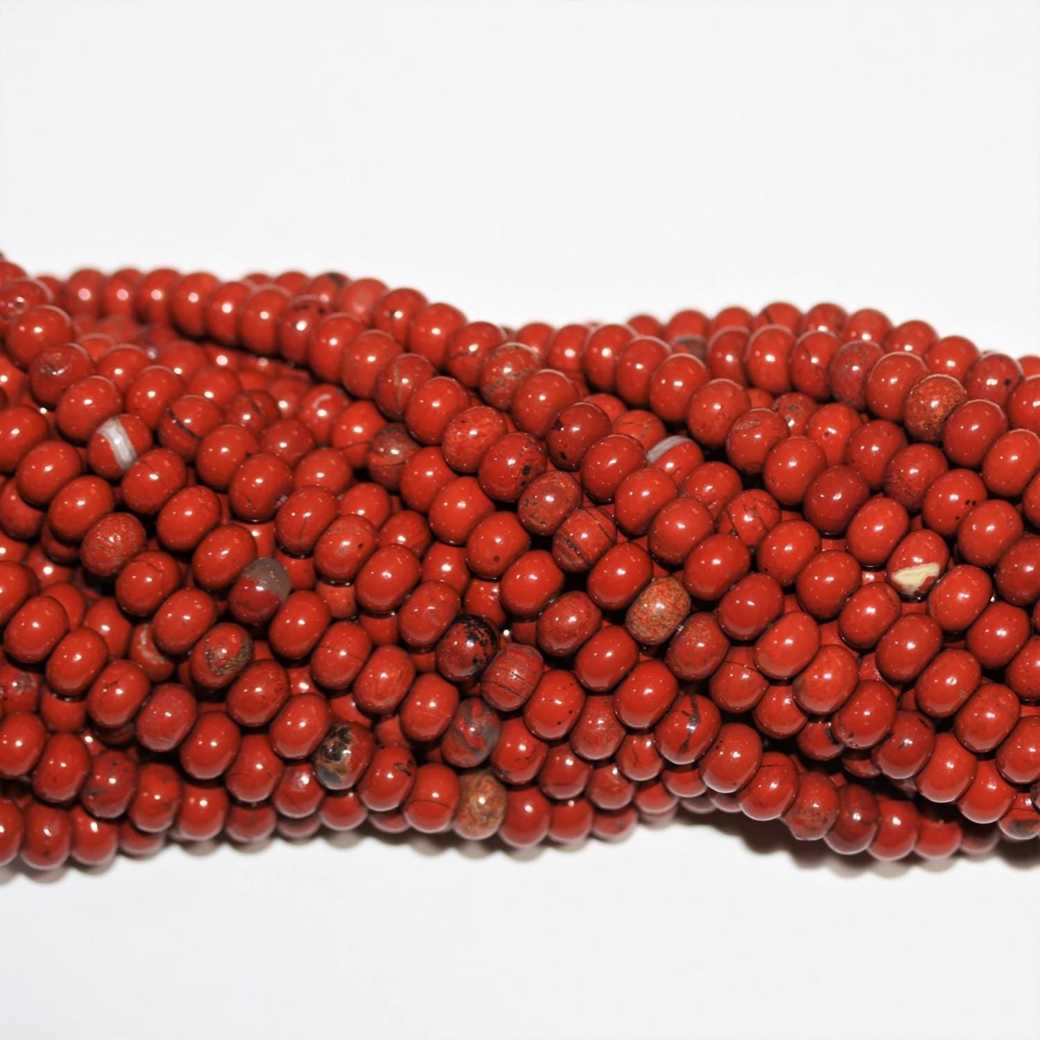 Perles rondelles lisses en jaspe rouge St 15" 6x4mm.- Brin 39cm.