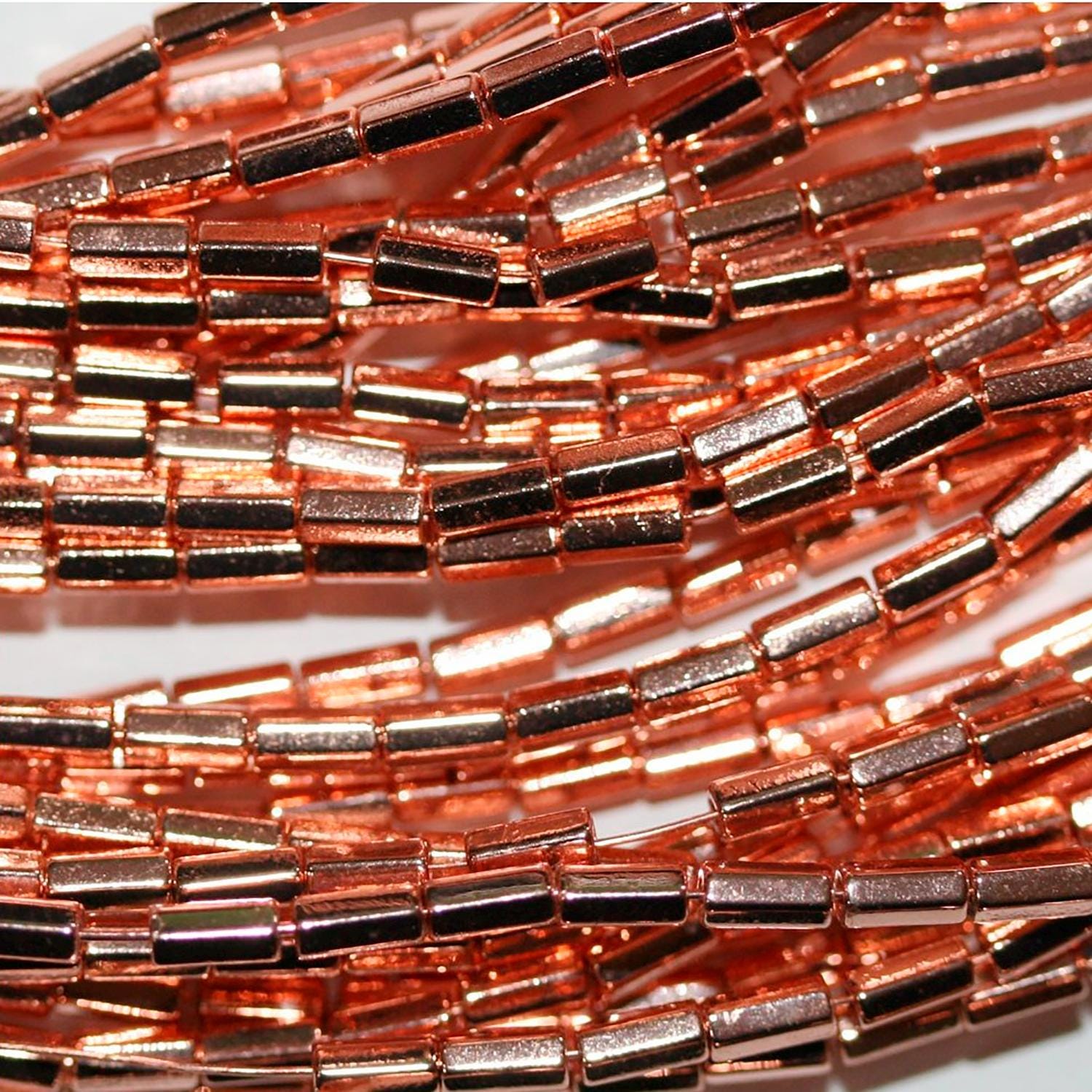 Perles tubulaires facettées en hématite de cuivre, 40 cm (16 pouces), 4 x 2 mm, longueur 40 cm (16 pouces).