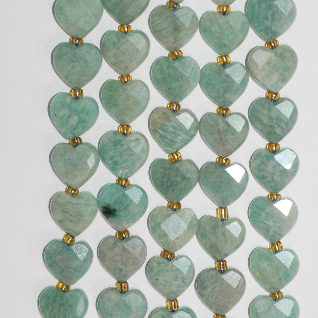 Perles en forme de cœur à facettes en amazonite St de 15 pouces, 11-12 mm. - Fil de 38 cm.