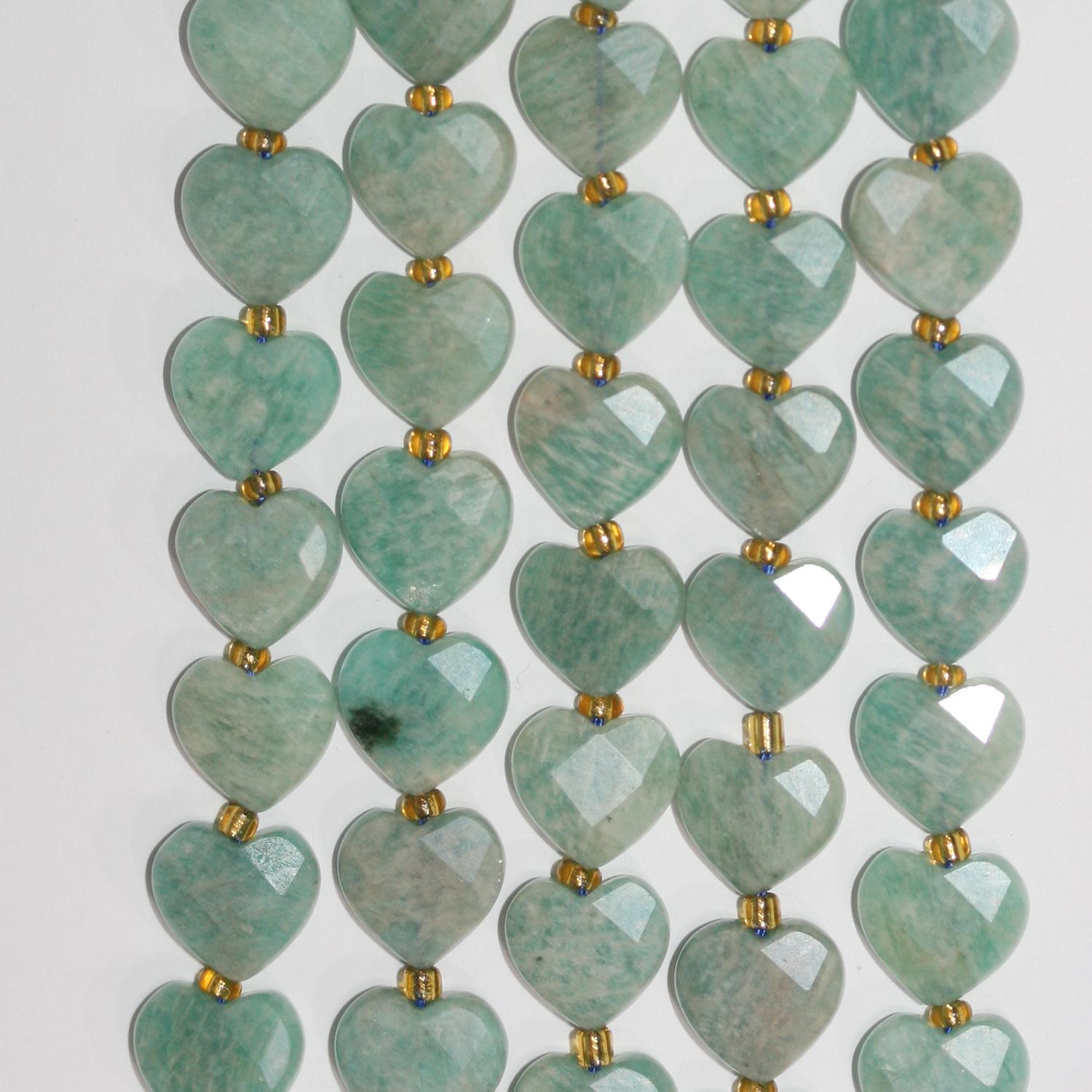Perles en forme de cœur à facettes en amazonite St de 15 pouces, 11-12 mm. - Fil de 38 cm.