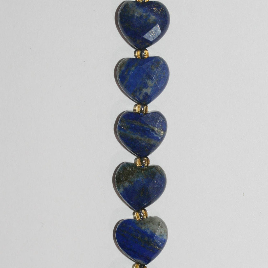 Cuentas de corazón facetadas de lapislázuli de 16" (11-12 mm) - Hilo de 39 cm