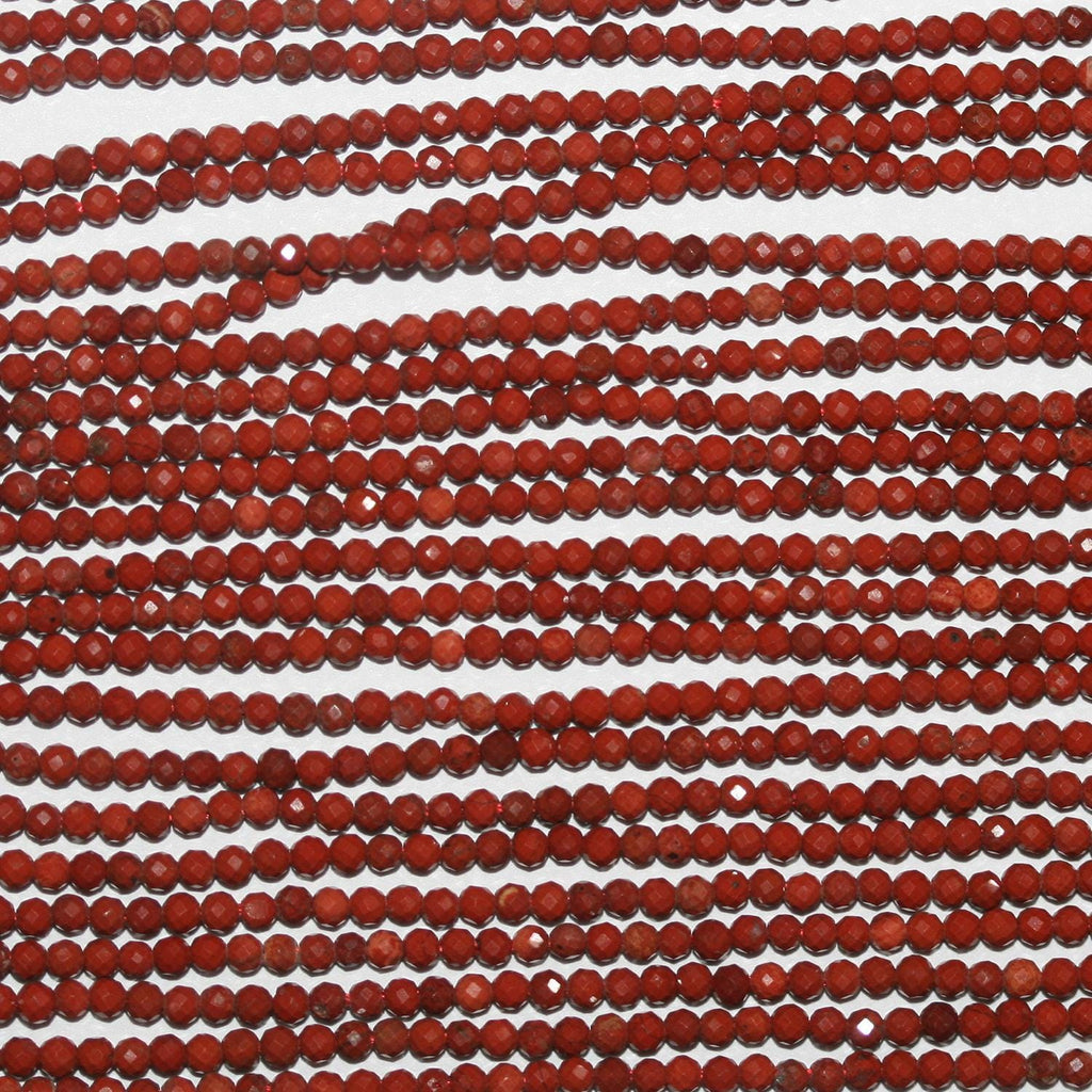 15" Perles rondes à facettes en jaspe rouge St 2 mm.-Rig 39 cm.