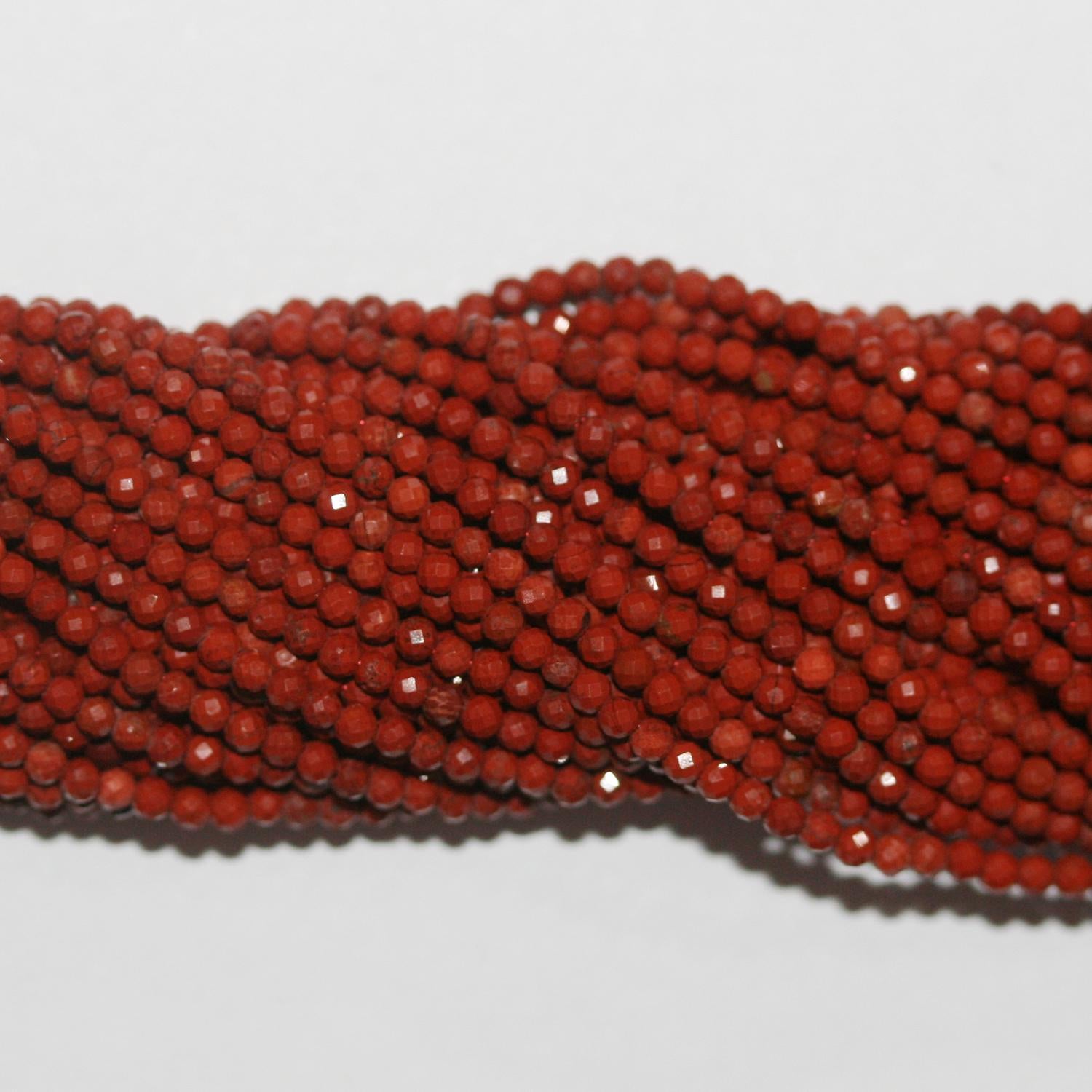 15" Perles rondes à facettes en jaspe rouge St 2 mm.-Rig 39 cm.