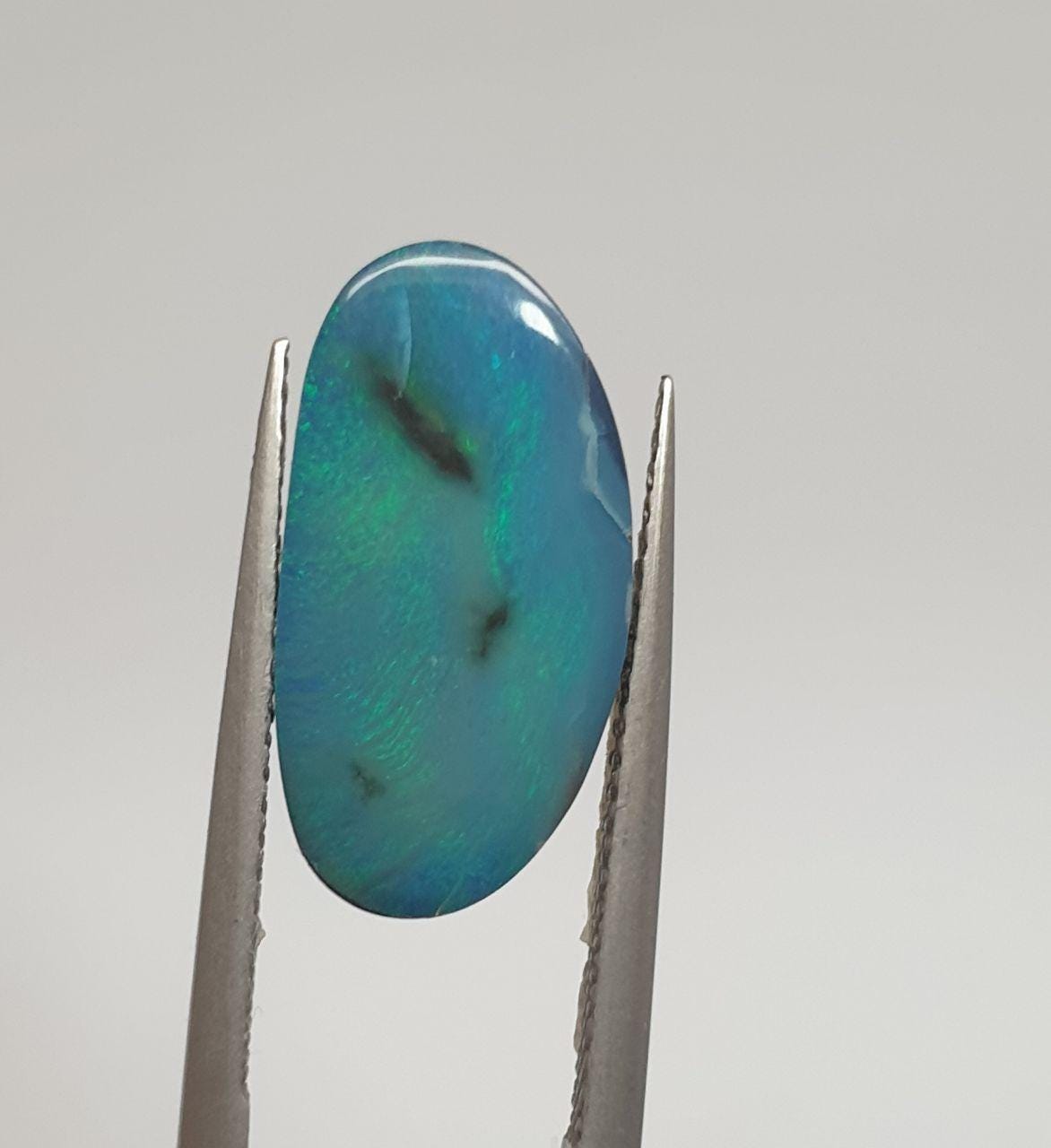 Natural Australian Opal Smooth Cabochon  3.2cts Doublet 17.4x9.3mm. Boulder Opal