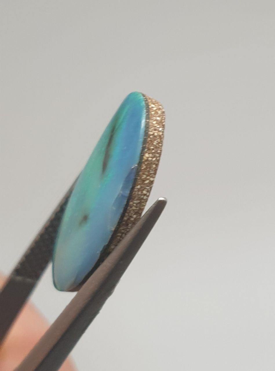 Natural Australian Opal Smooth Cabochon  3.2cts Doublet 17.4x9.3mm. Boulder Opal