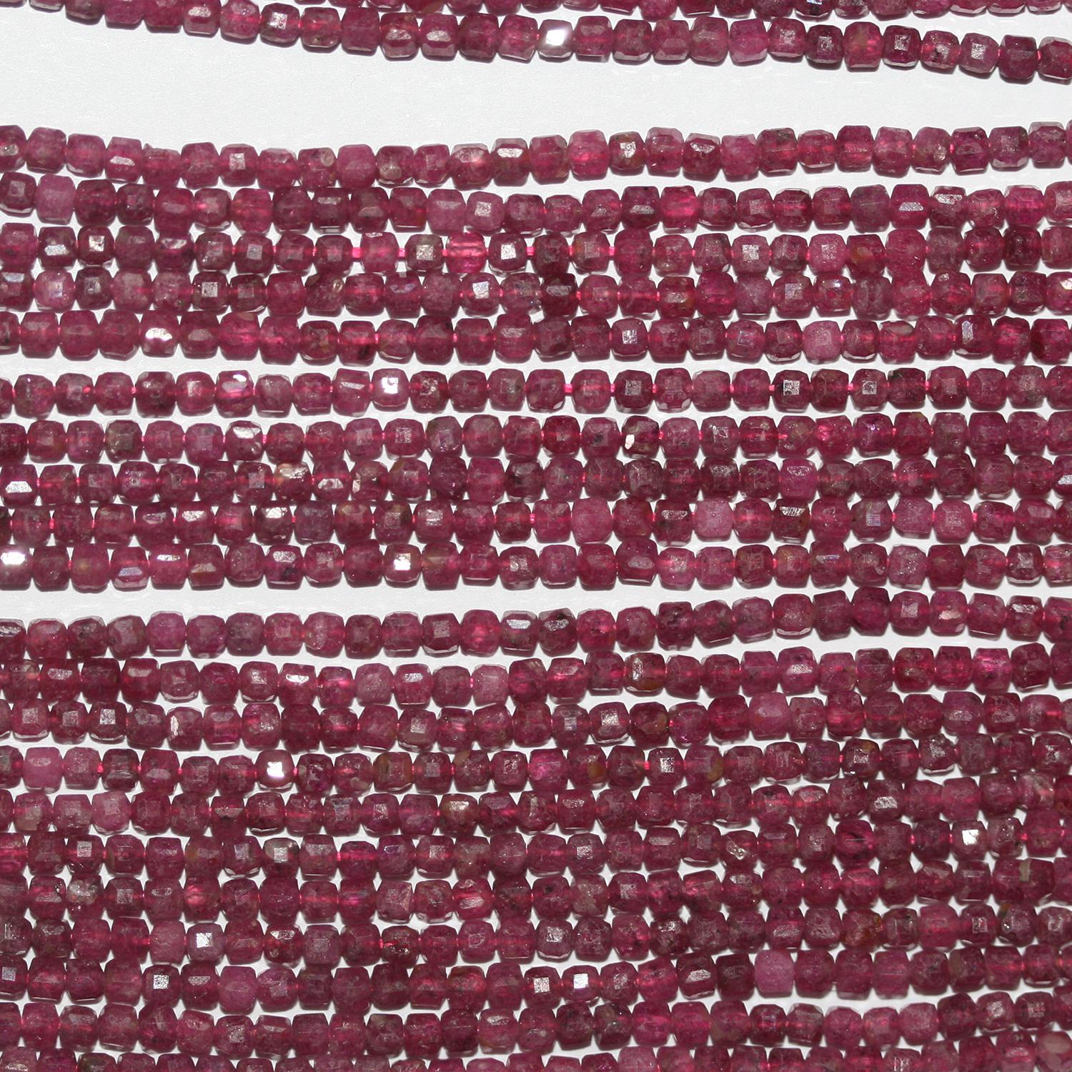 Perles cubiques à facettes en rubis St de 15 pouces, 2 mm, brin de 39 cm.