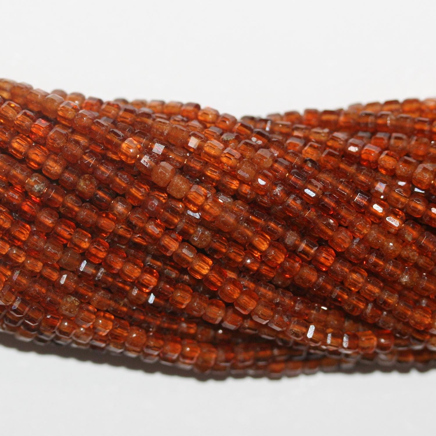15" St Hessonite Garnet Faceted Cube Beads 2mm.-Strand 39cm. - Hard Gems