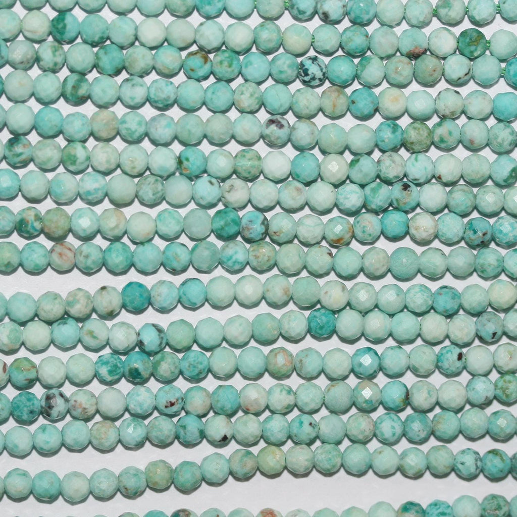 15" perles rondes à facettes en turquoise péruvienne, 3 mm. - Fil. 39 cm.