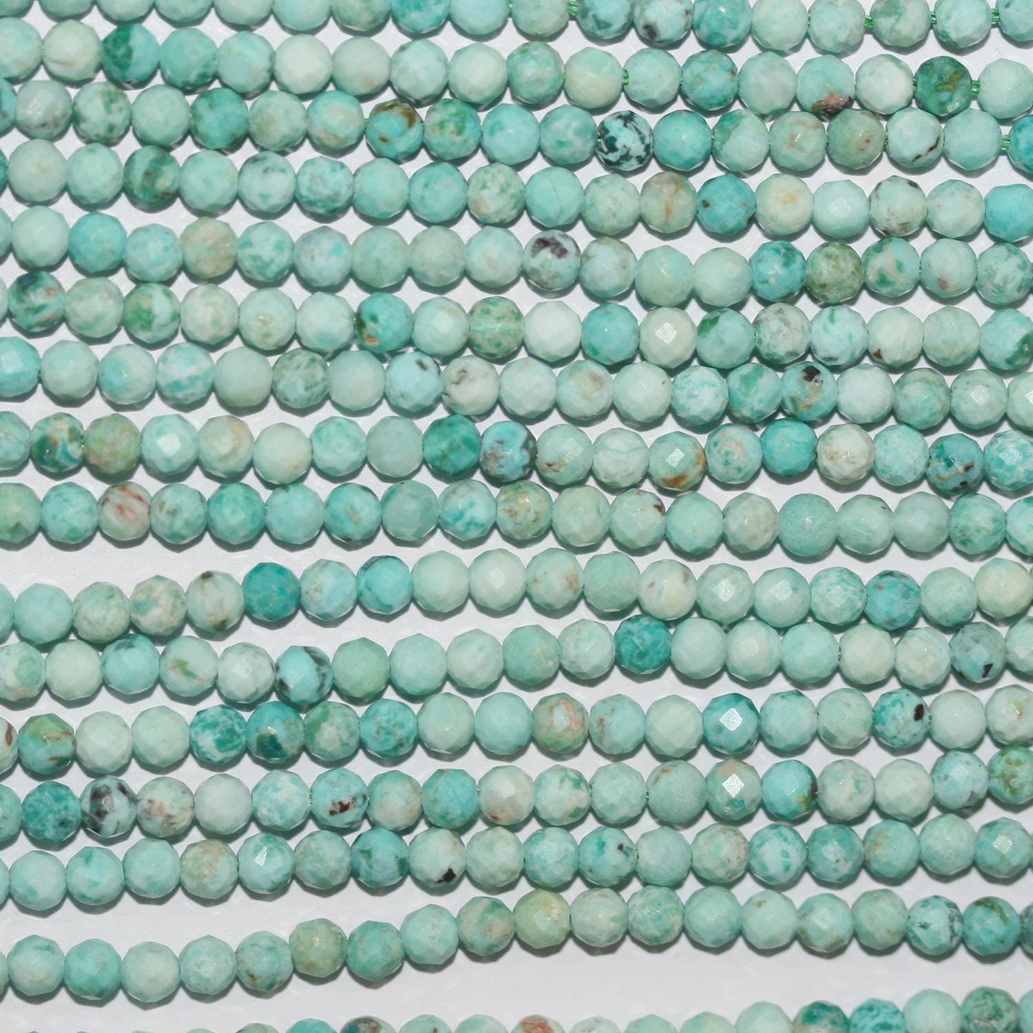 15" perles rondes à facettes en turquoise péruvienne, 3 mm. - Fil. 39 cm.