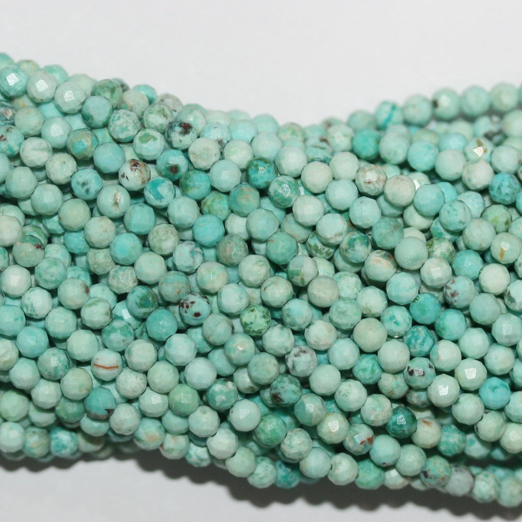 15" perles rondes à facettes en turquoise péruvienne, 3 mm. - Fil. 39 cm.