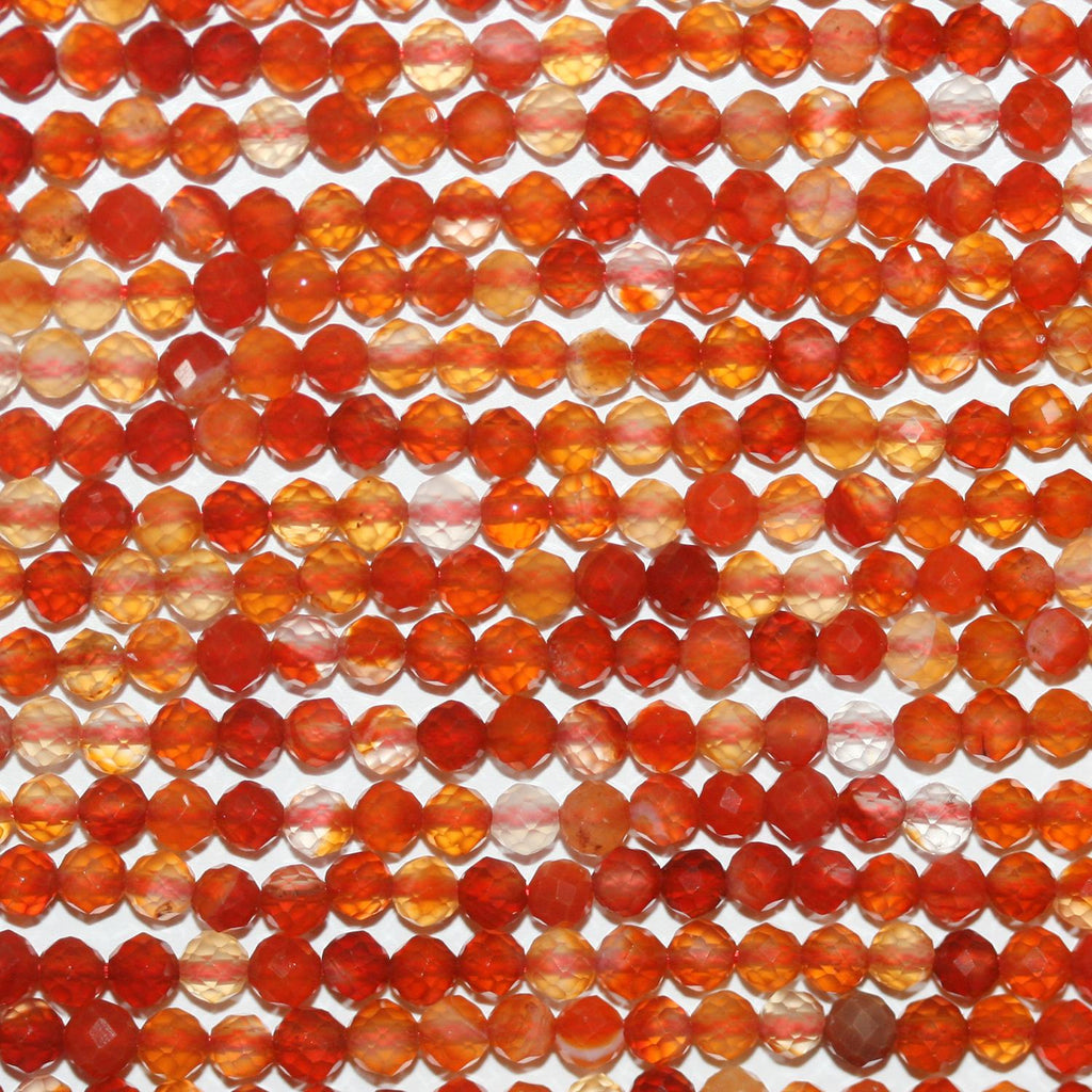 Perles rondes à facettes en cornaline de 39 cm (15 pouces), 3 mm de diamètre.