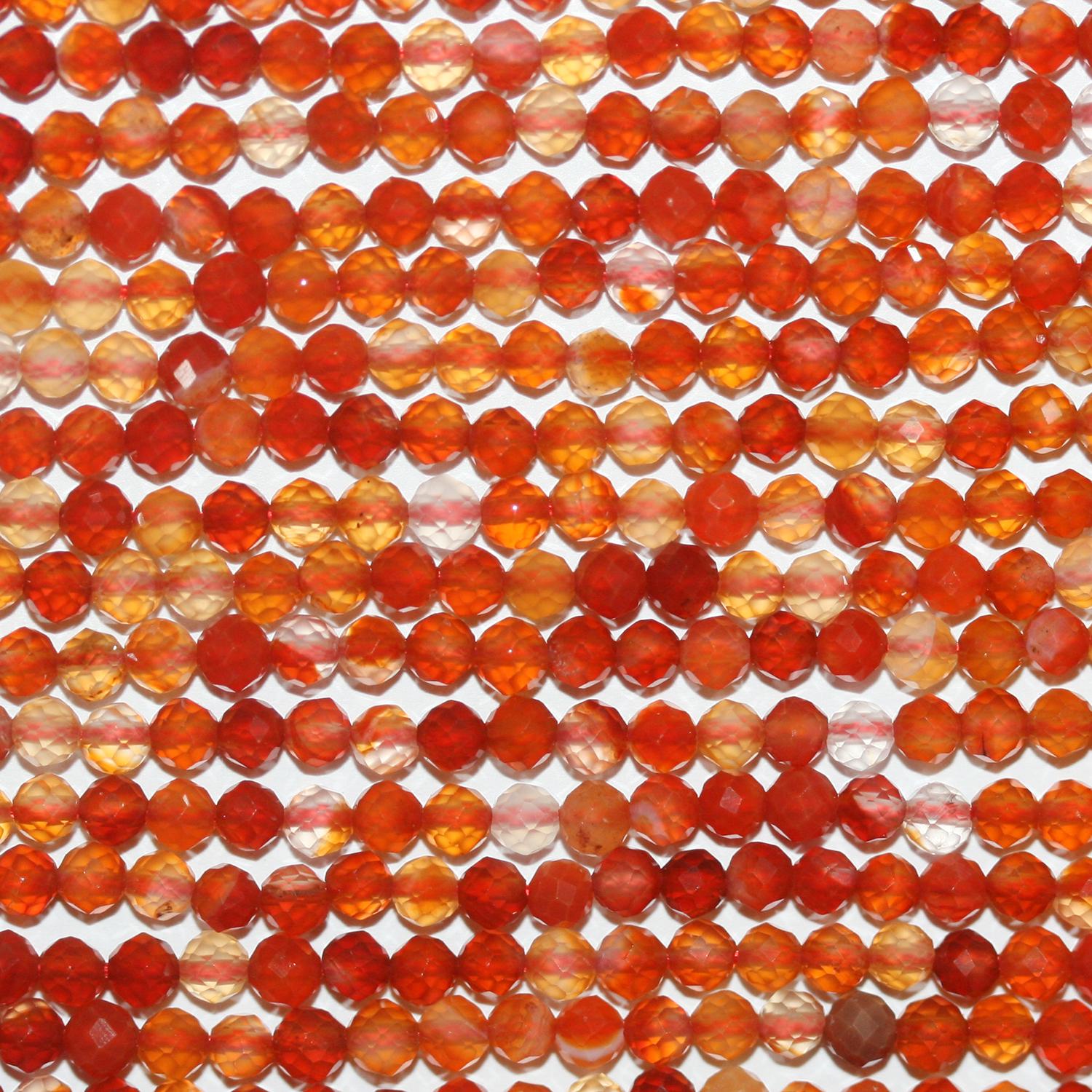 Perles rondes à facettes en cornaline de 39 cm (15 pouces), 3 mm de diamètre.