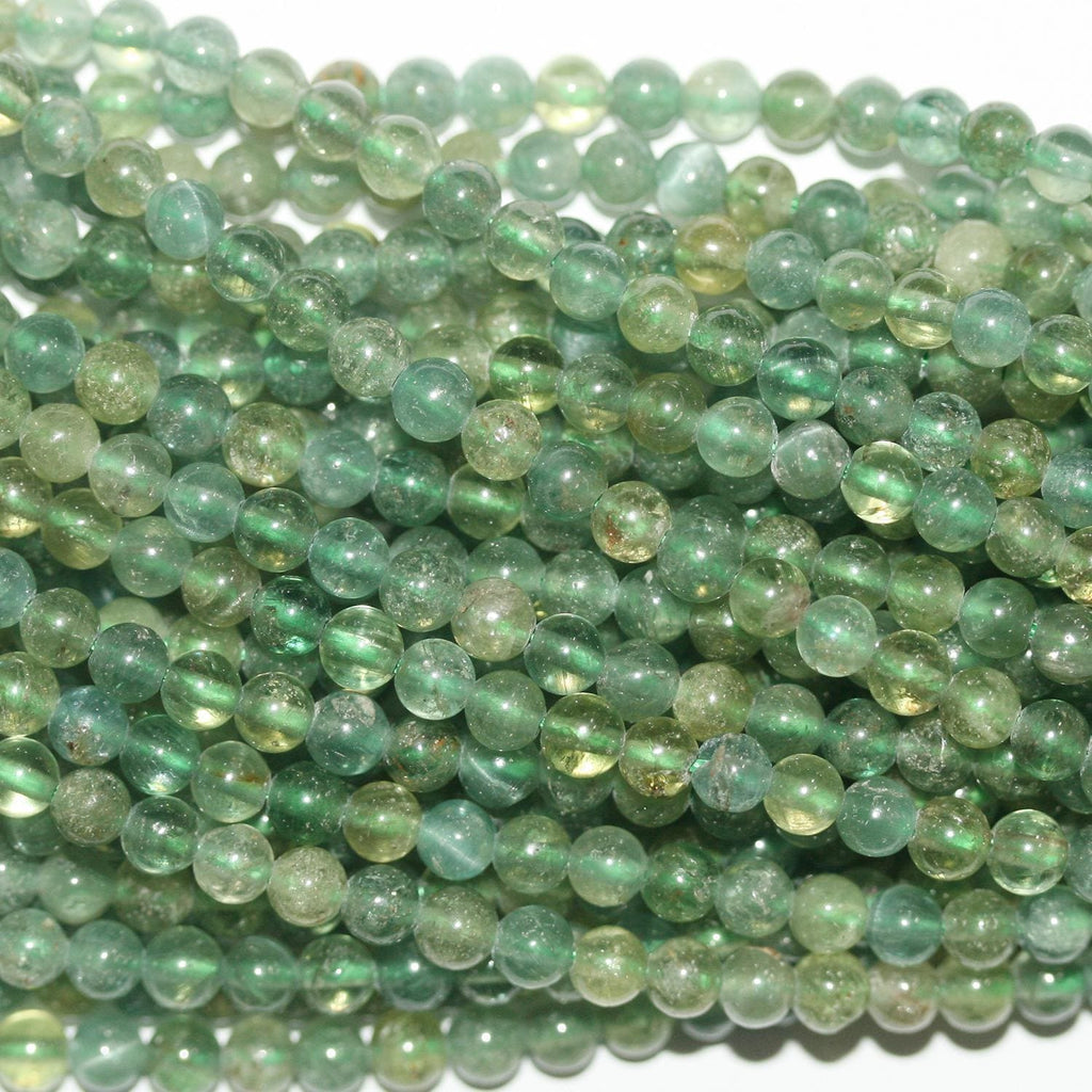 Perles rondes lisses en apatite verte, 15 pouces (4 mm) - Fil de 39 cm
