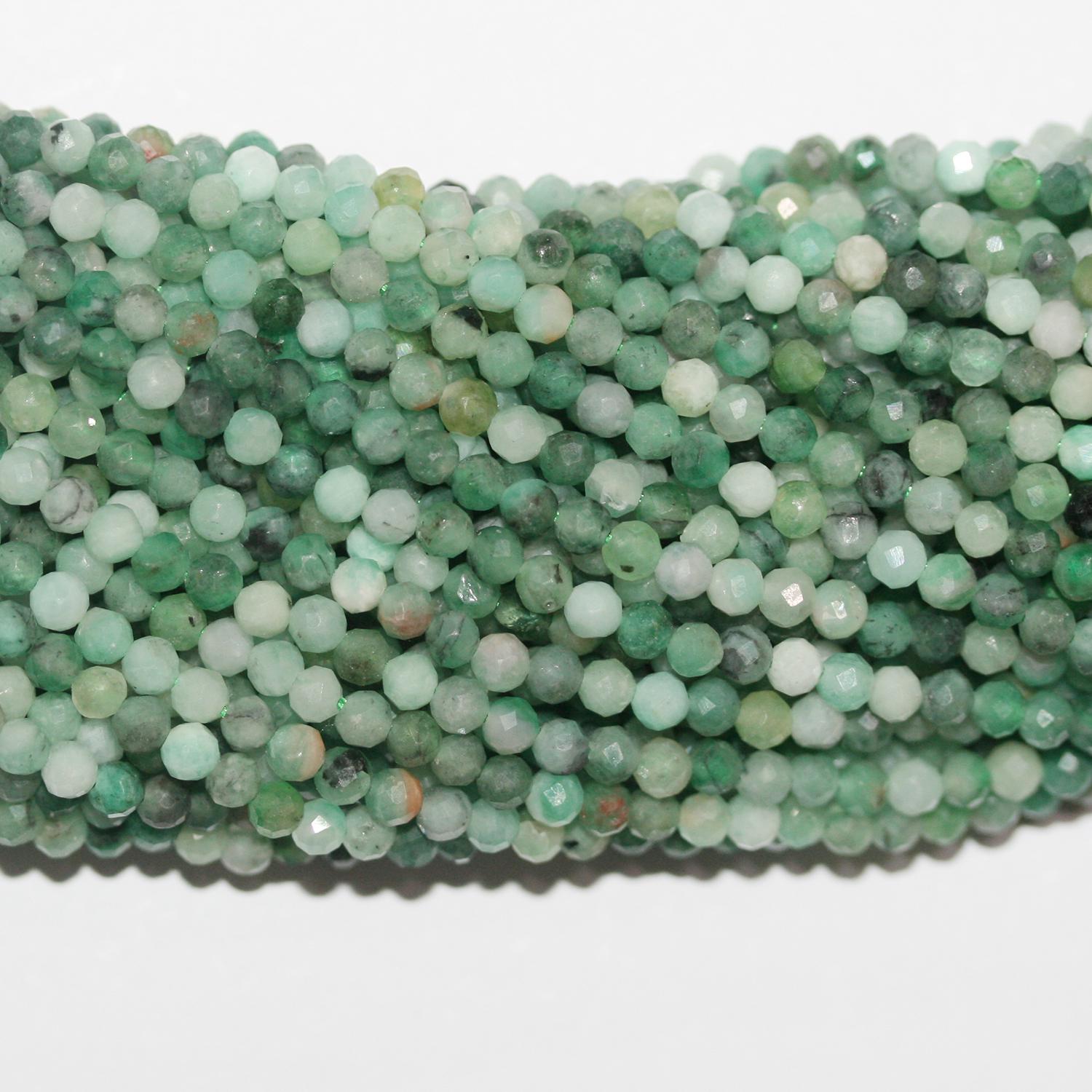 15" Perles rondes à facettes St Emerald 3 mm.-Rig 39 cm.