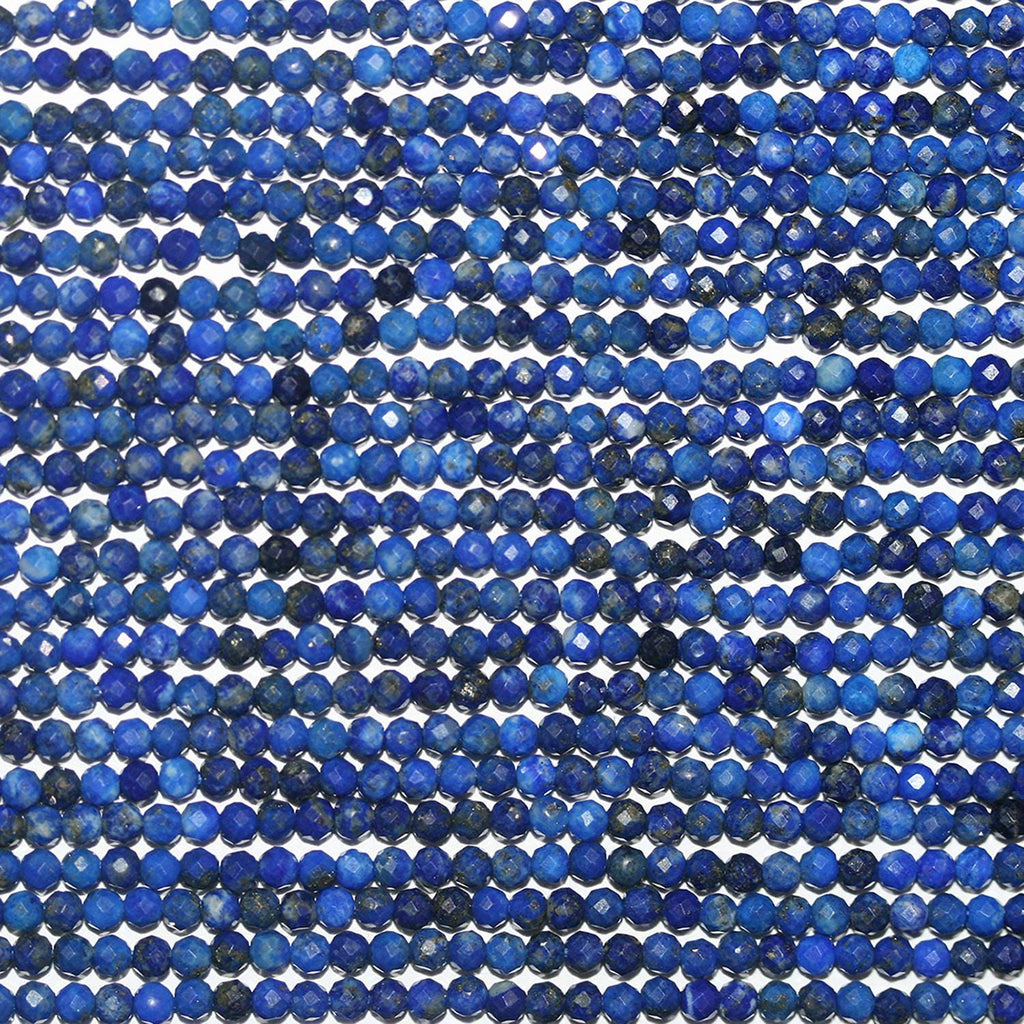 15" Perles rondes à facettes en lapis-lazuli de 2,5 mm - Fil de 39 cm.