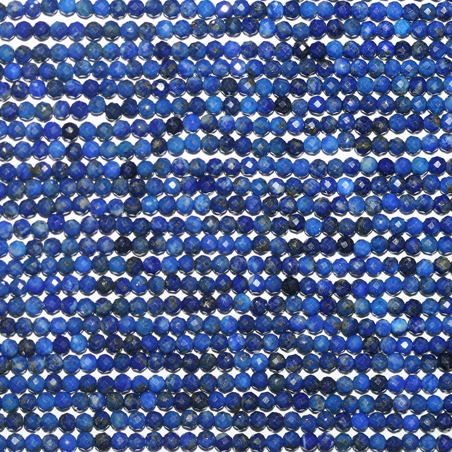 15" Perles rondes à facettes en lapis-lazuli de 2,5 mm - Fil de 39 cm.