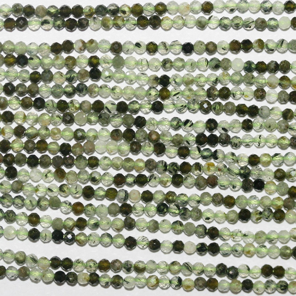 Perles rondes à facettes en préhnite de 15 pouces, 2 mm - 39 cm.