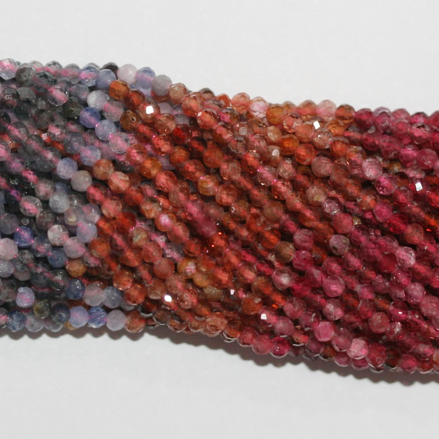 15 perles rondes à facettes en spinelle multicolore, 2 mm, longueur 39 cm