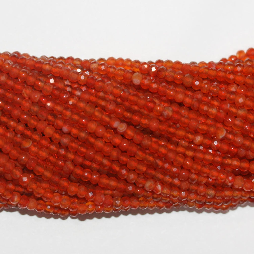 Perles rondelles à facettes en cornaline de 15 pouces, 3 x 2 mm. - Fil de 39 cm.