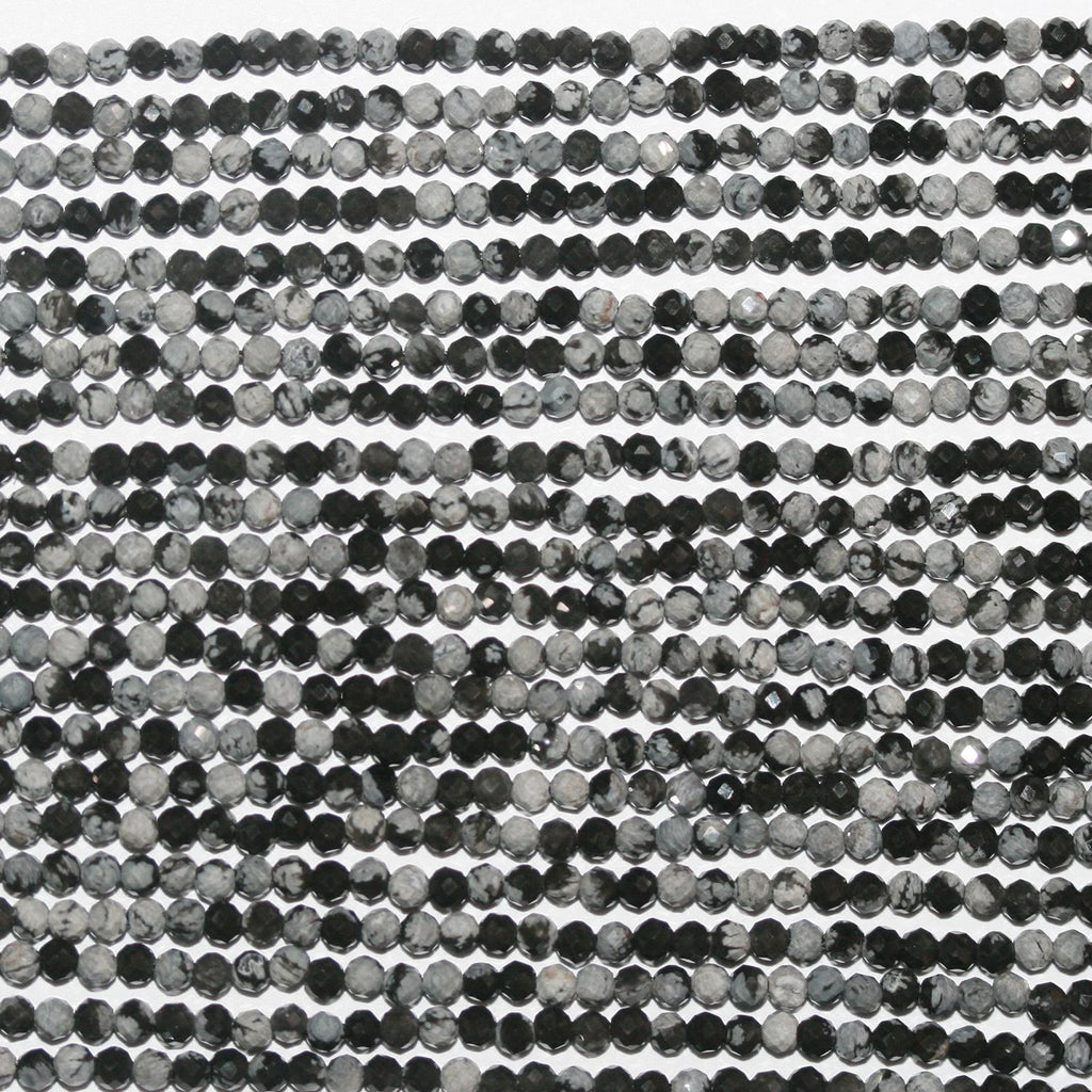 13" Snowy Obsidian Faceted Round Beads 2mm.-Strand 39cm.