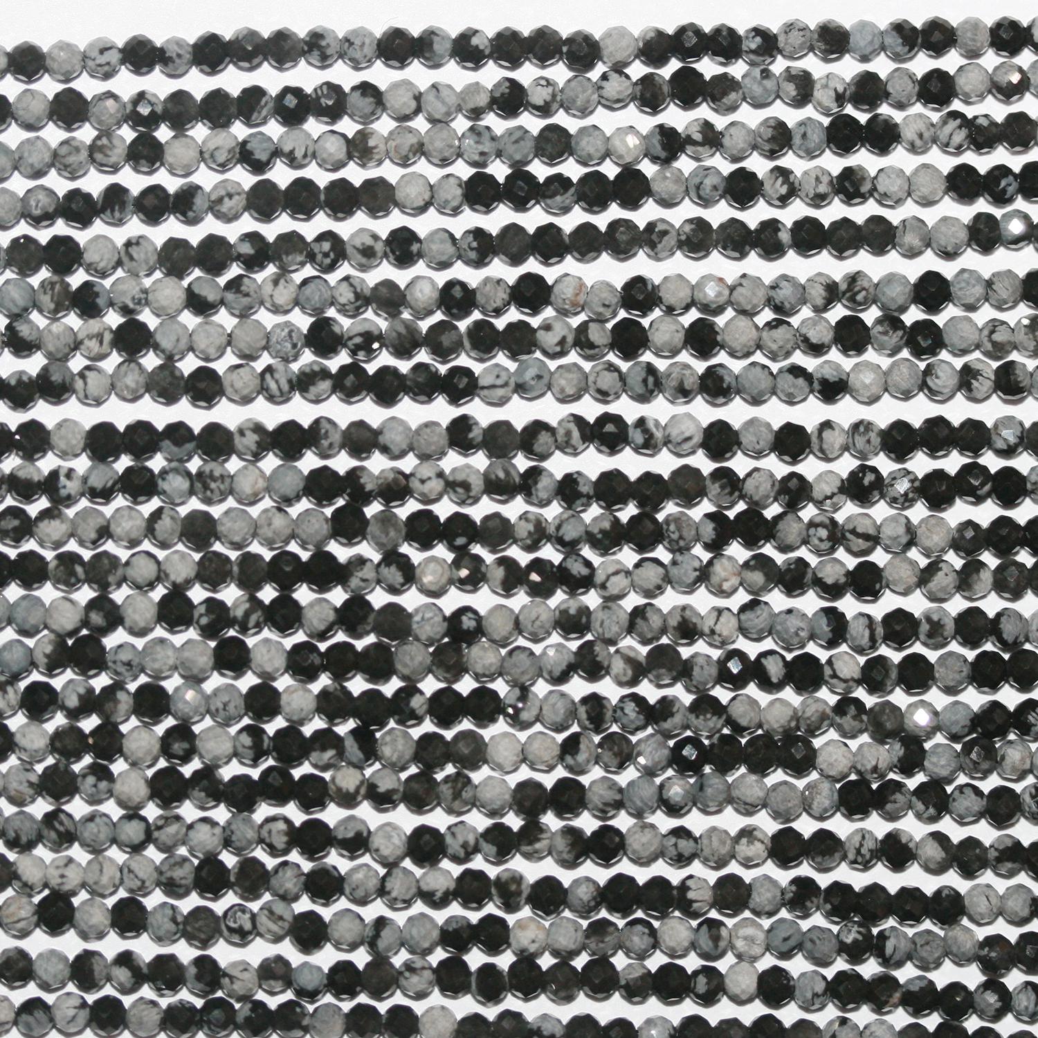 13" Snowy Obsidian Faceted Round Beads 2mm.-Strand 39cm.