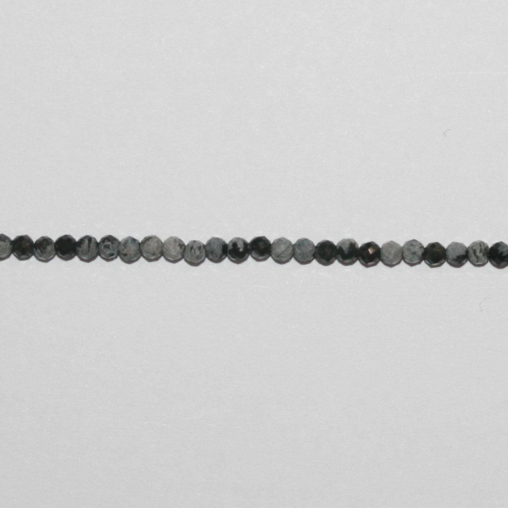 13" Snowy Obsidian Faceted Round Beads 2mm.-Strand 39cm.