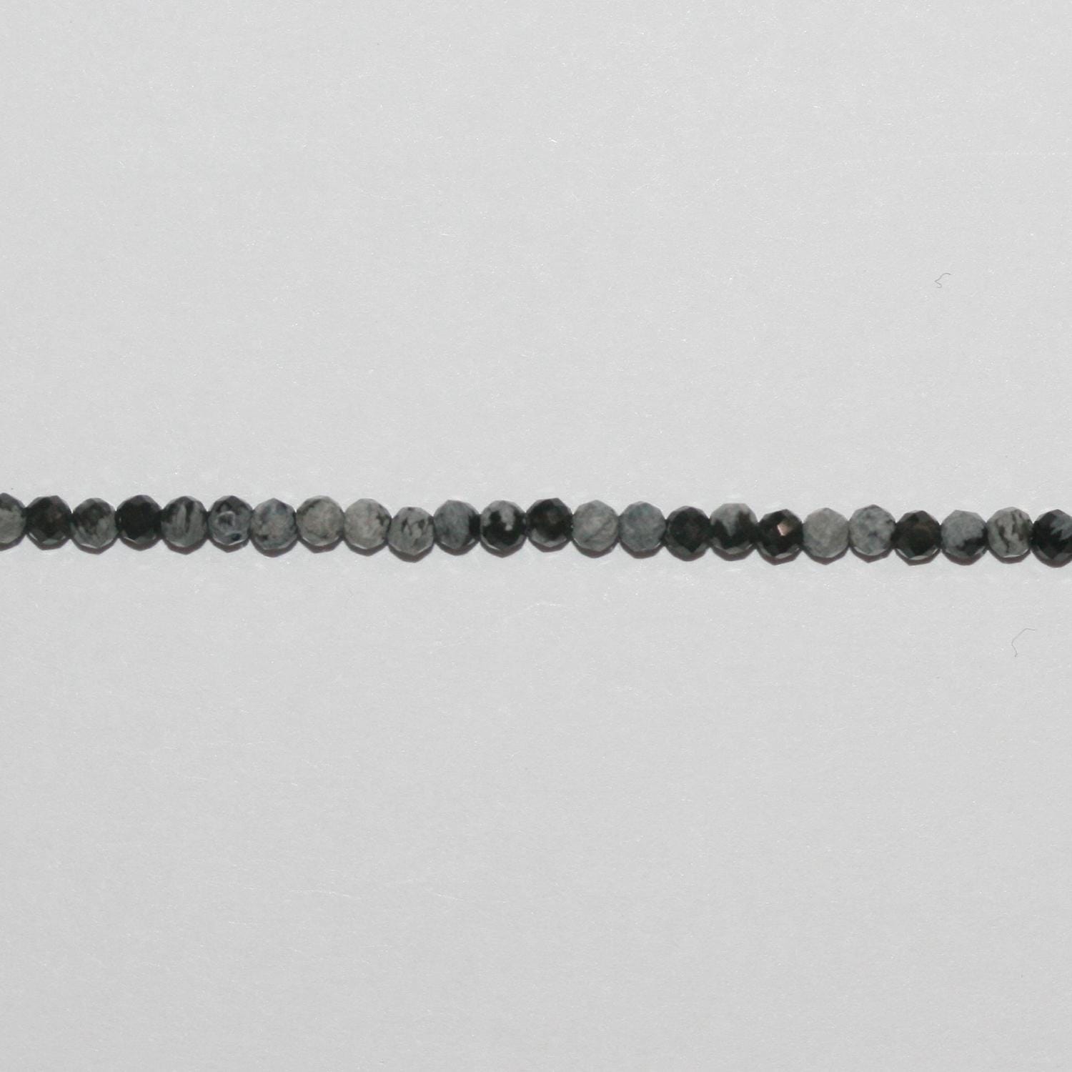 13" Snowy Obsidian Faceted Round Beads 2mm.-Strand 39cm.