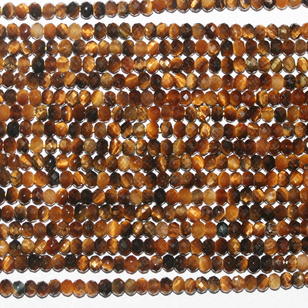 Perles rondelles à facettes œil de tigre St 15" 3x2mm- Brin 39cm.