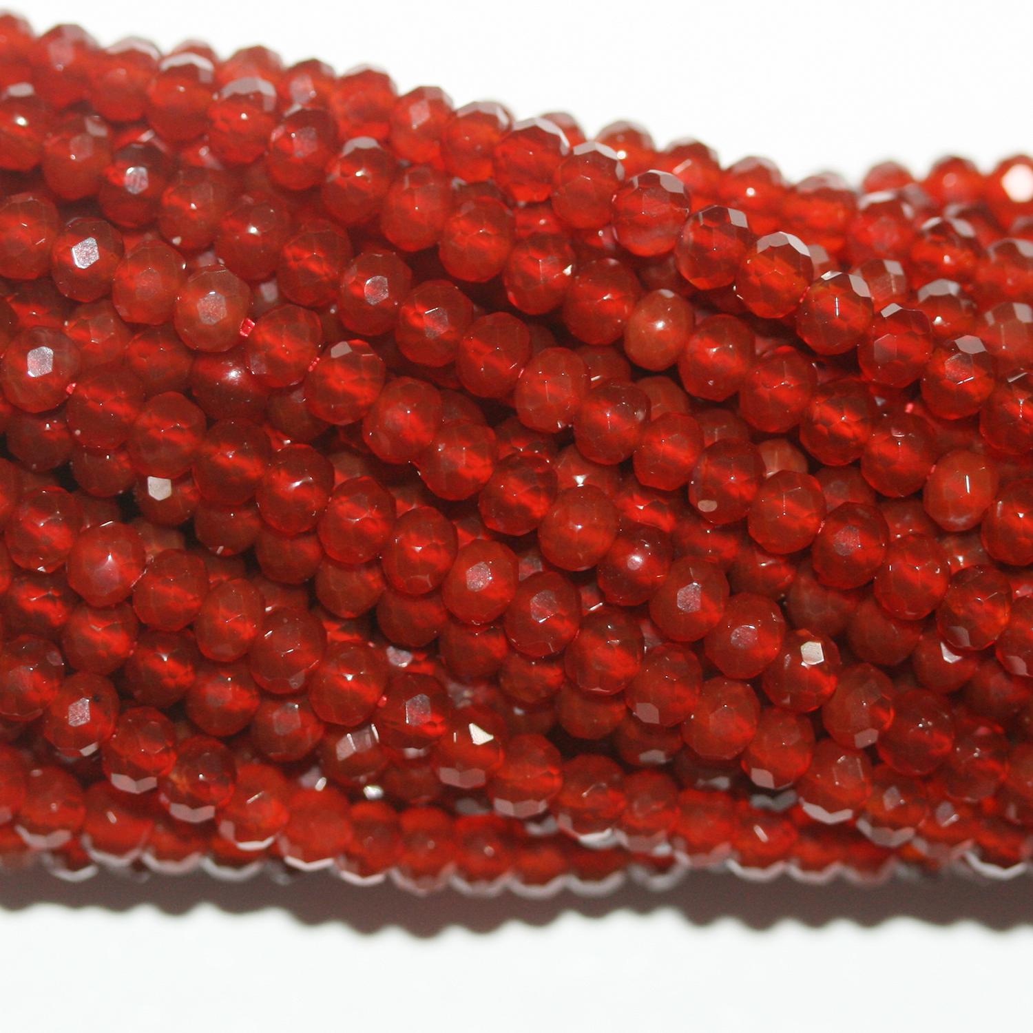 Perles rondelles à facettes en cornaline de 15 pouces, 4 x 3 mm. - Fil de 39 cm.