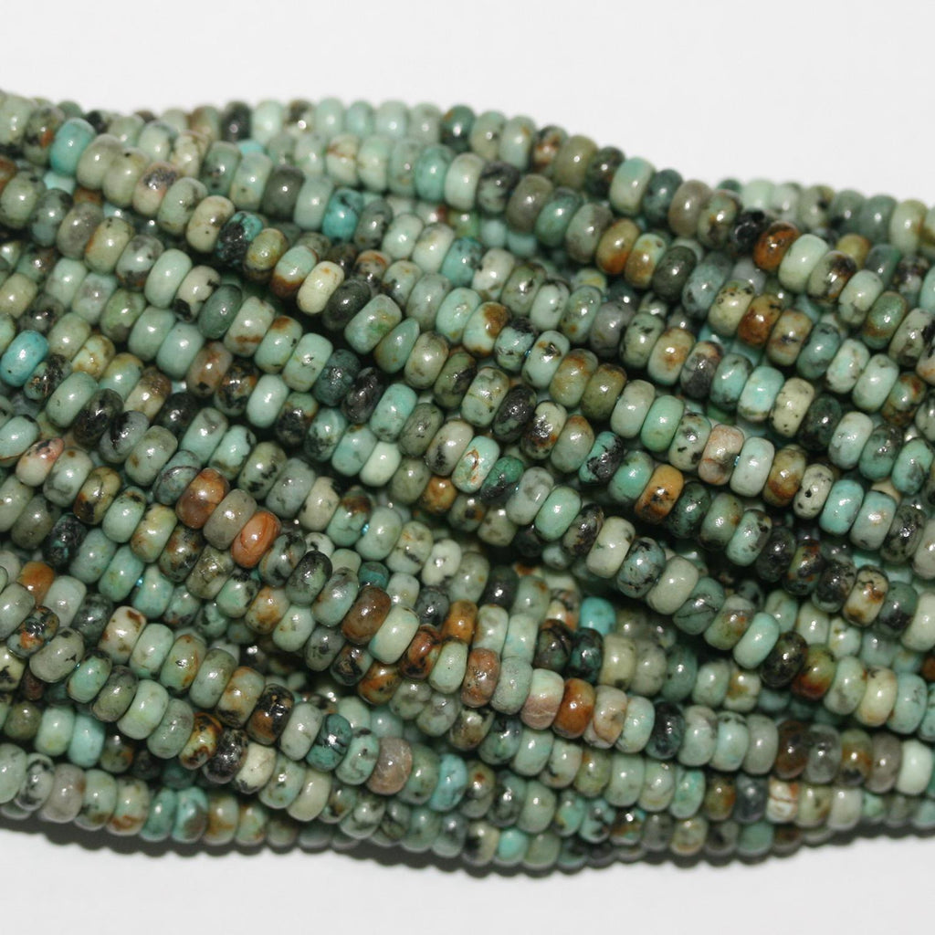 Perles rondelles lisses en turquoise africaine, 4 x 2 mm, 15 pouces (38 cm) - Fil de 39 cm
