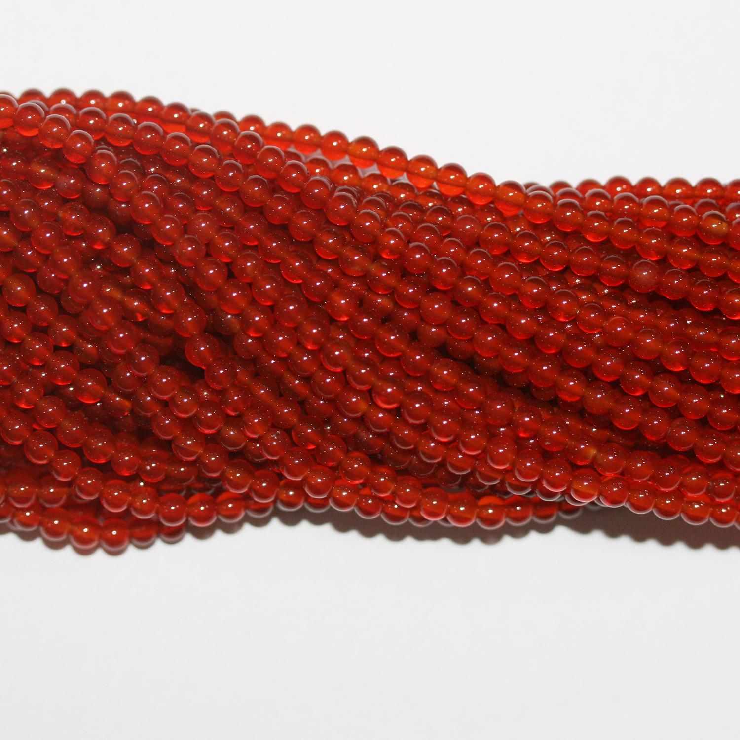 15" Perles rondes lisses en cornaline de 3 mm - Fil de 38 cm.