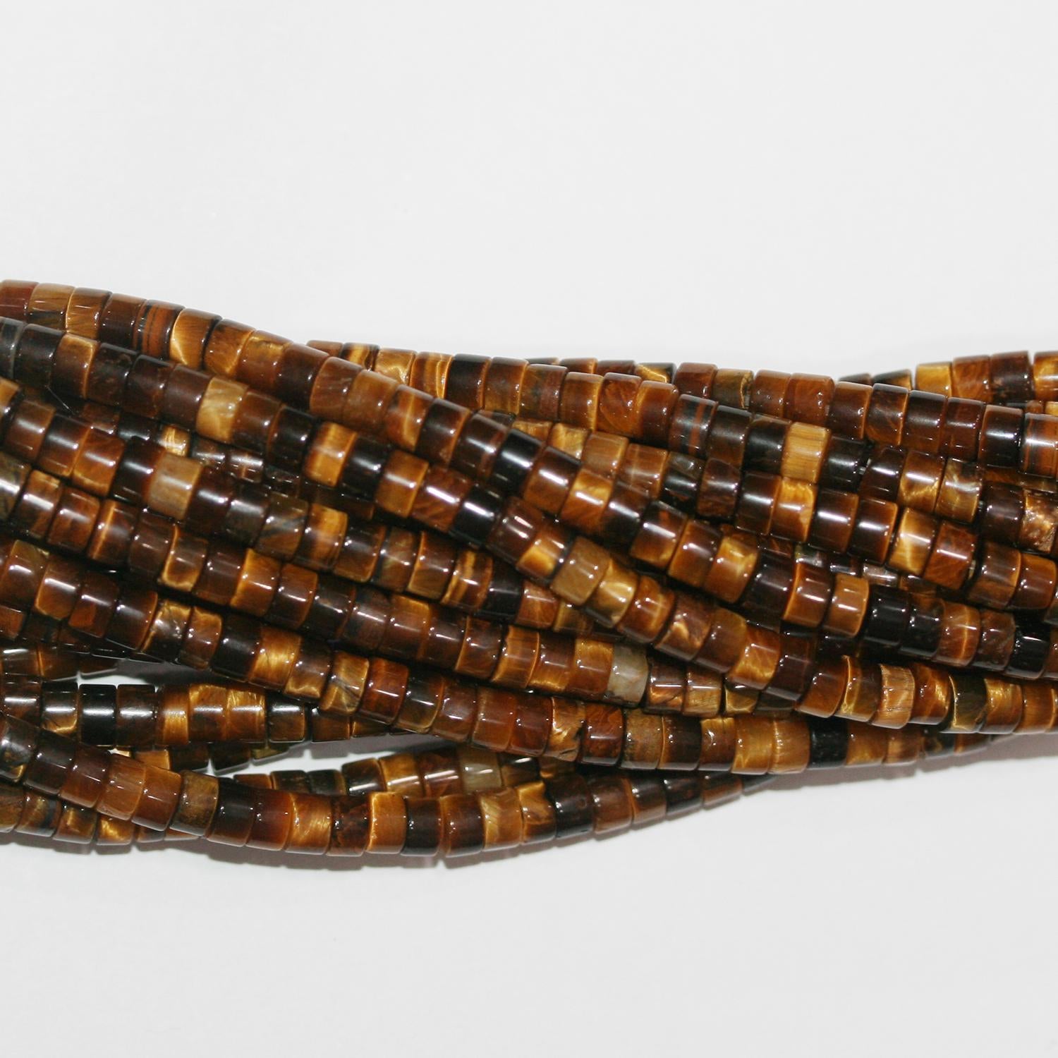 Perles rondes lisses œil de tigre St 15" (4 x 2 mm) - Fil de 39 cm