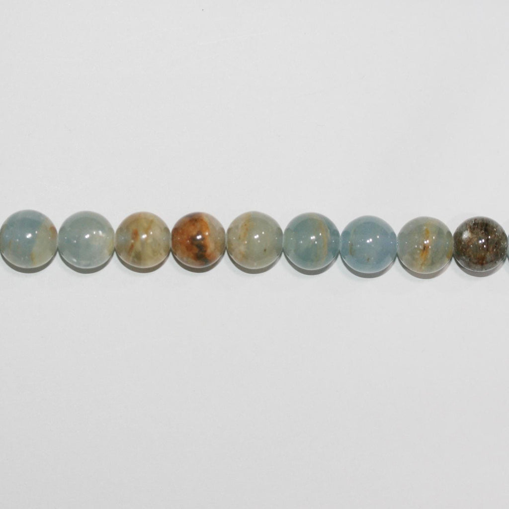 Perles rondes lisses en calcite bleue St, 10 mm, 15 pouces (38 cm) - Fil de 39 cm