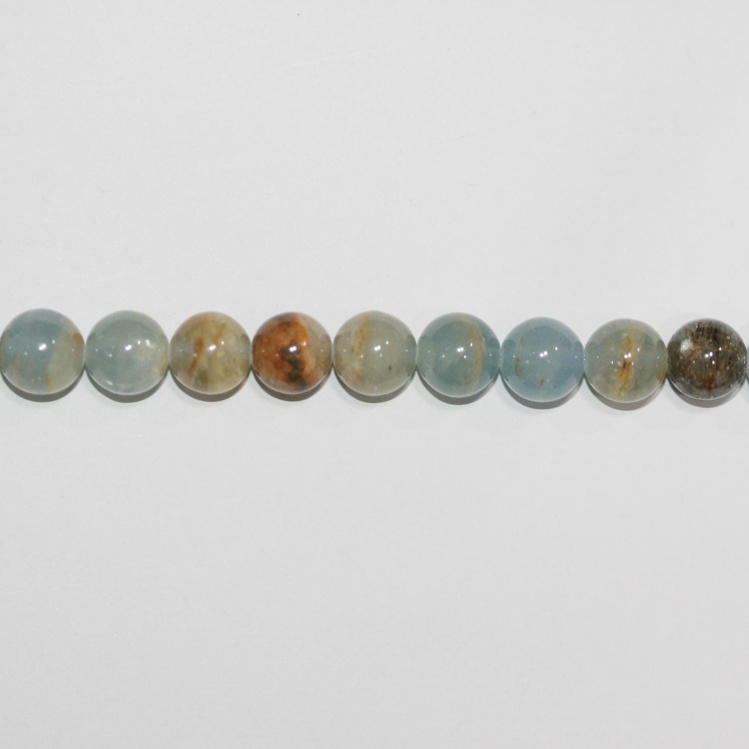 Perles rondes lisses en calcite bleue St, 6,5 mm, 15 pouces (38 cm) - Fil de 39 cm