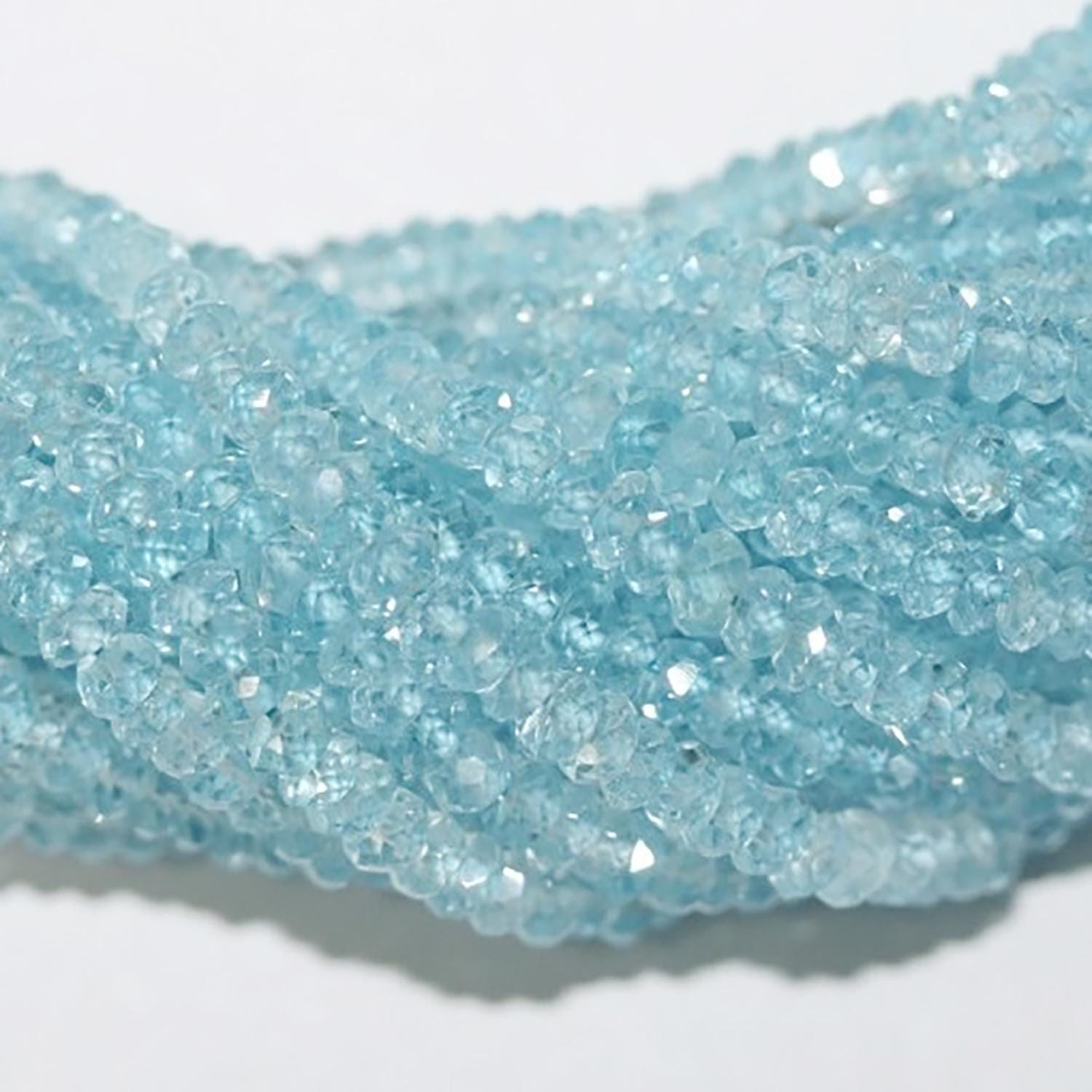 Perles rondelles à facettes en topaze bleue, 15 pouces, 4 x 2 mm, longueur 39 cm.