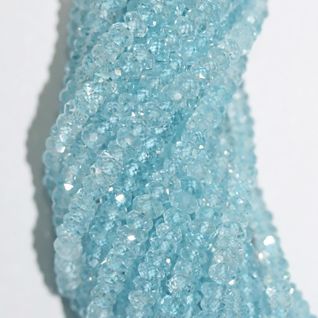 Perles rondelles à facettes en topaze bleue, 15 pouces, 4 x 2 mm, longueur 39 cm.