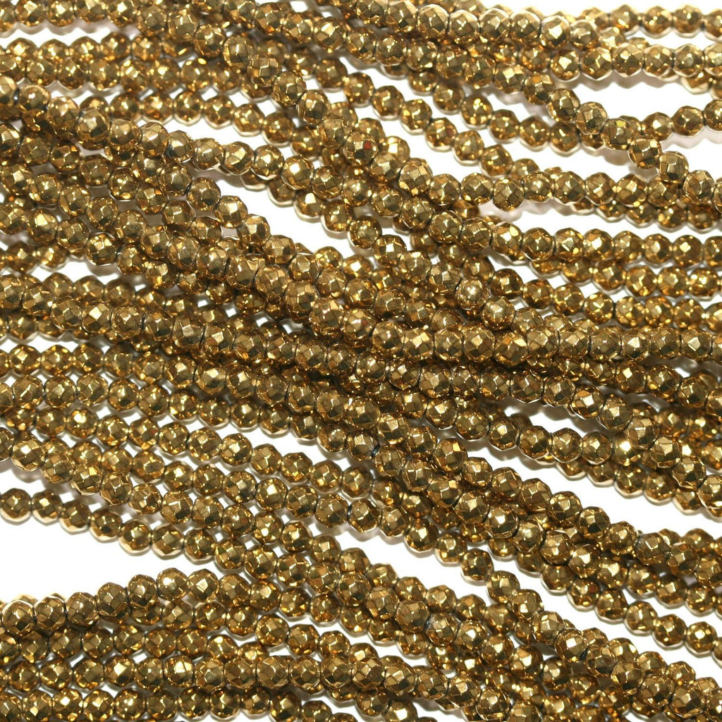 15" St Gold Hématite Perles Rondes Facettées 3mm.-Rig 39cm.